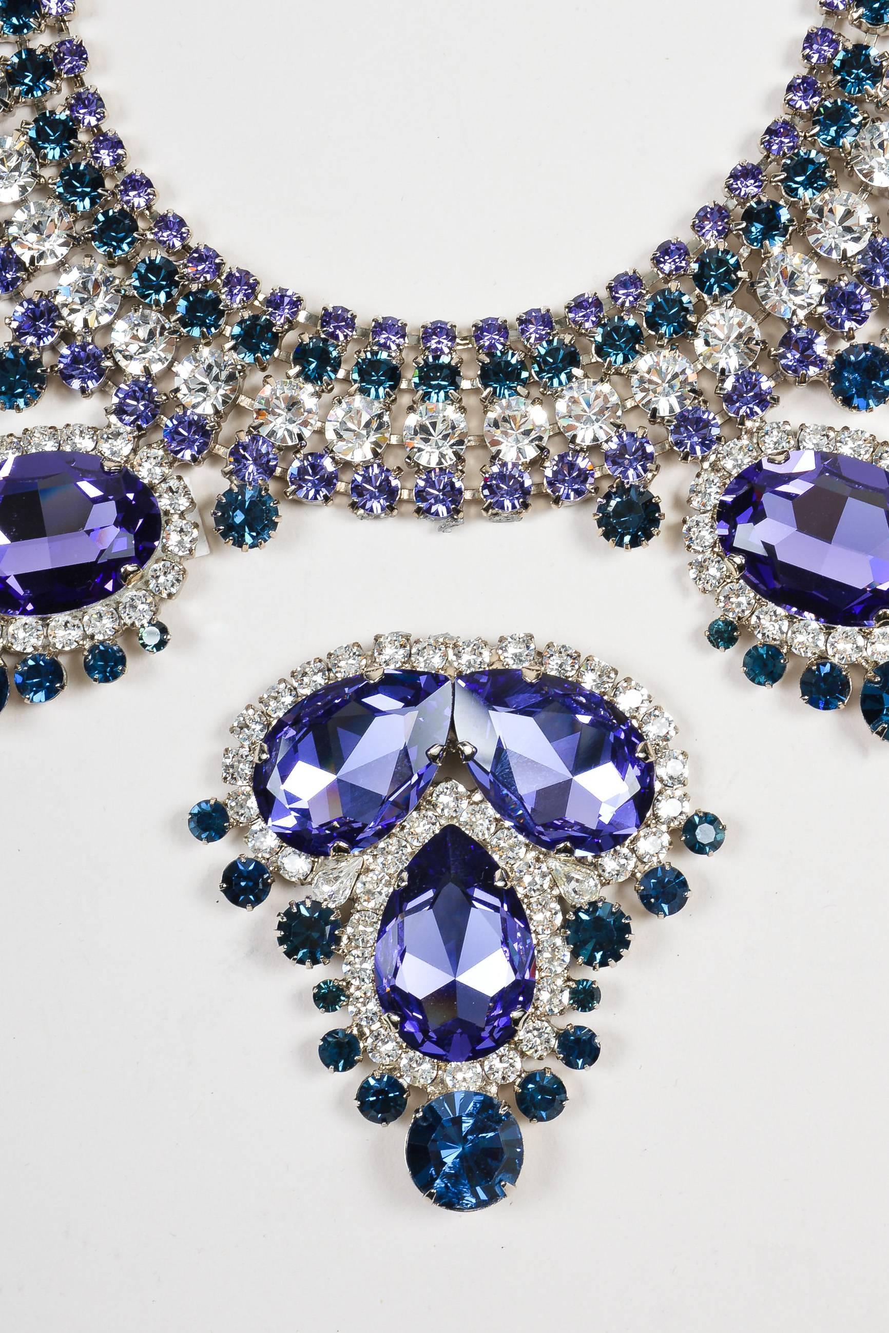 Thorin & Co Purple Navy Clear Rhinestone Gem Embellished Oversized Bib Necklace For Sale 2