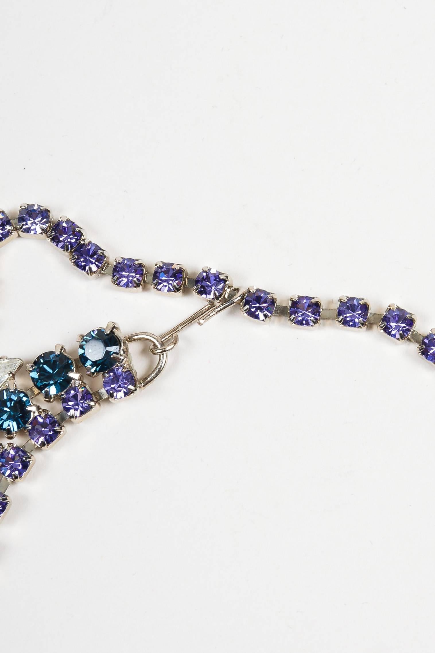 Thorin & Co Purple Navy Clear Rhinestone Gem Embellished Oversized Bib Necklace For Sale 4
