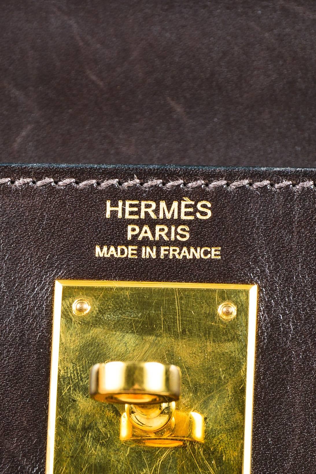 Hermes Brown Box Calf Leather Gold Tone Sellier 