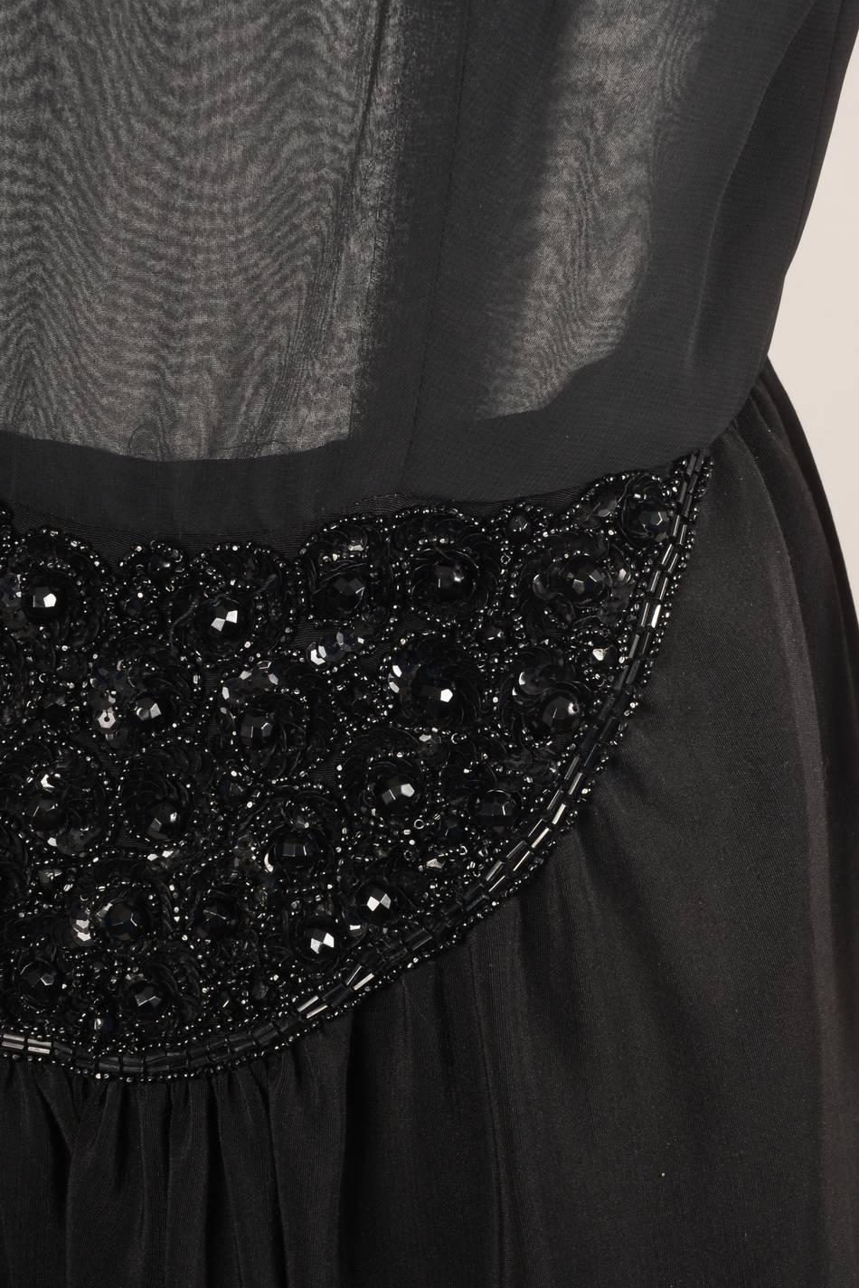 Vintage Oscar de la Renta Black Silk Beaded Sheer Sleeveless Dress SZ 8 For Sale 1