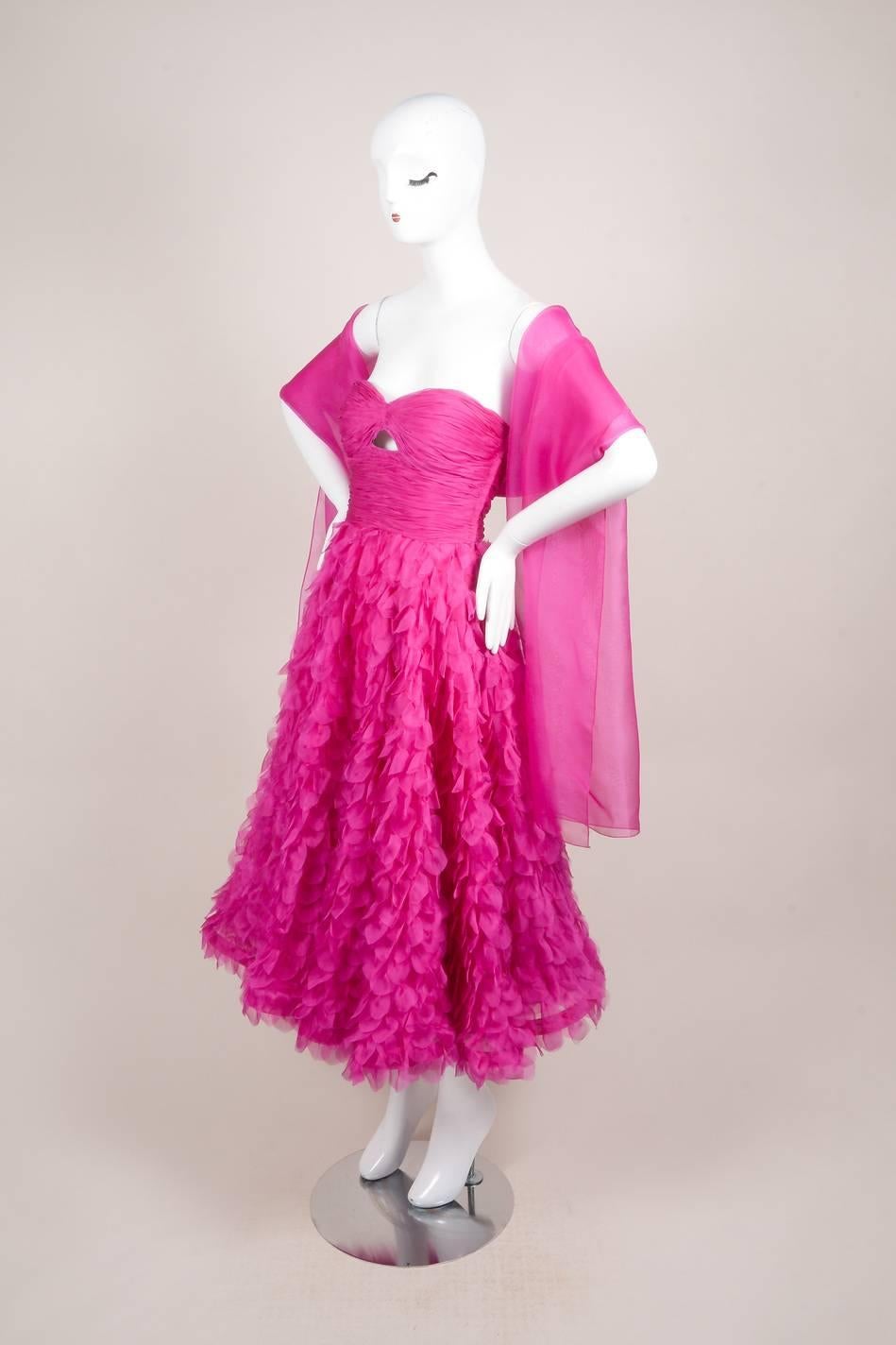 Pink Oscar de la Renta Runway SS04 Fuchsia Tiered Petal Strapless Full Dress SZ 4 For Sale