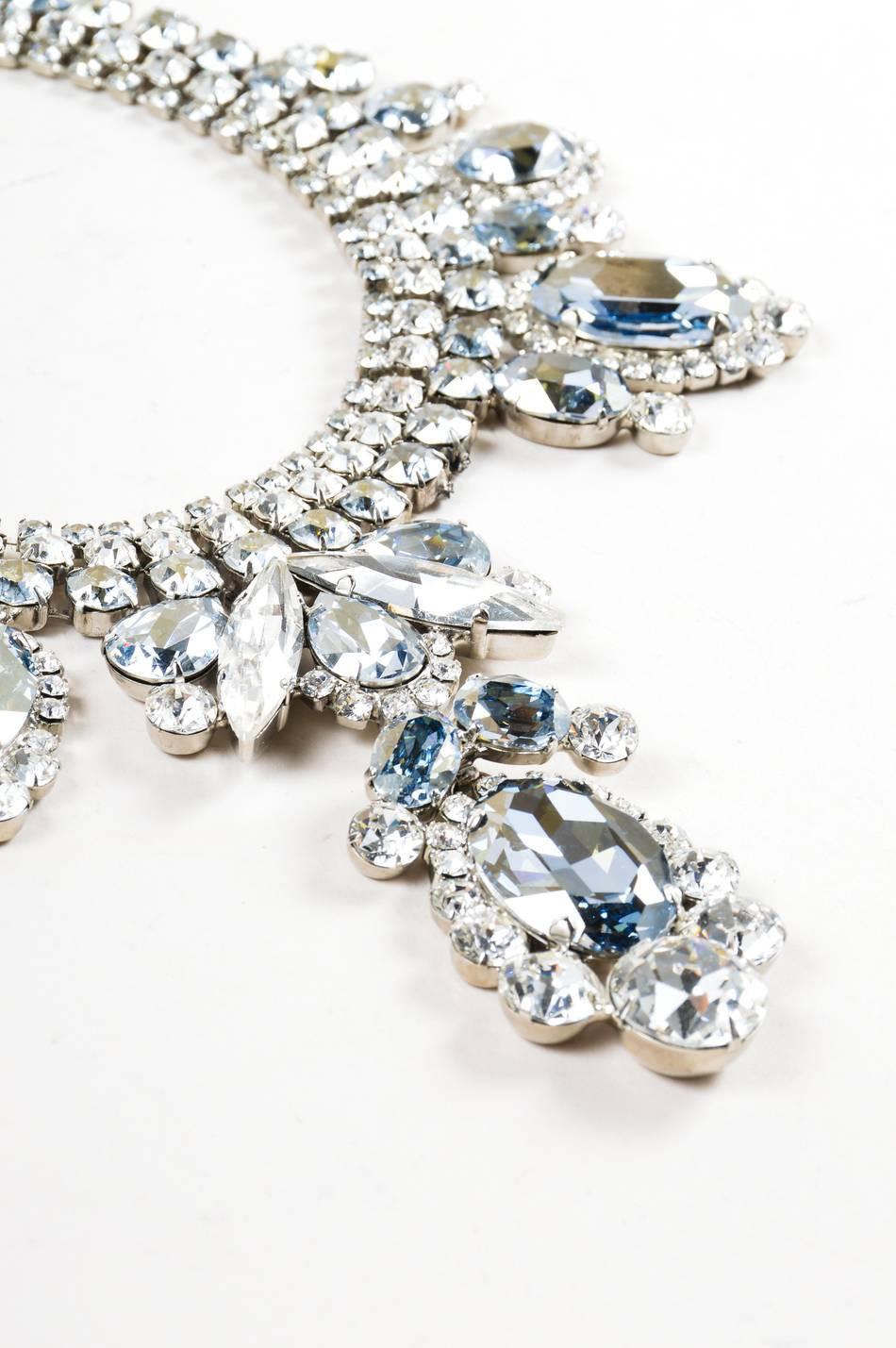 Thorin & Co. Silver Tone Blue Glass Rhinestone Statement Bib Necklace In Good Condition For Sale In Chicago, IL