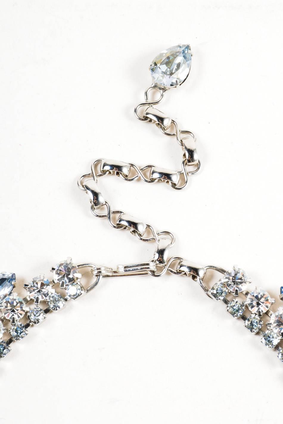 Thorin & Co. Silver Tone Blue Glass Rhinestone Statement Bib Necklace For Sale 1