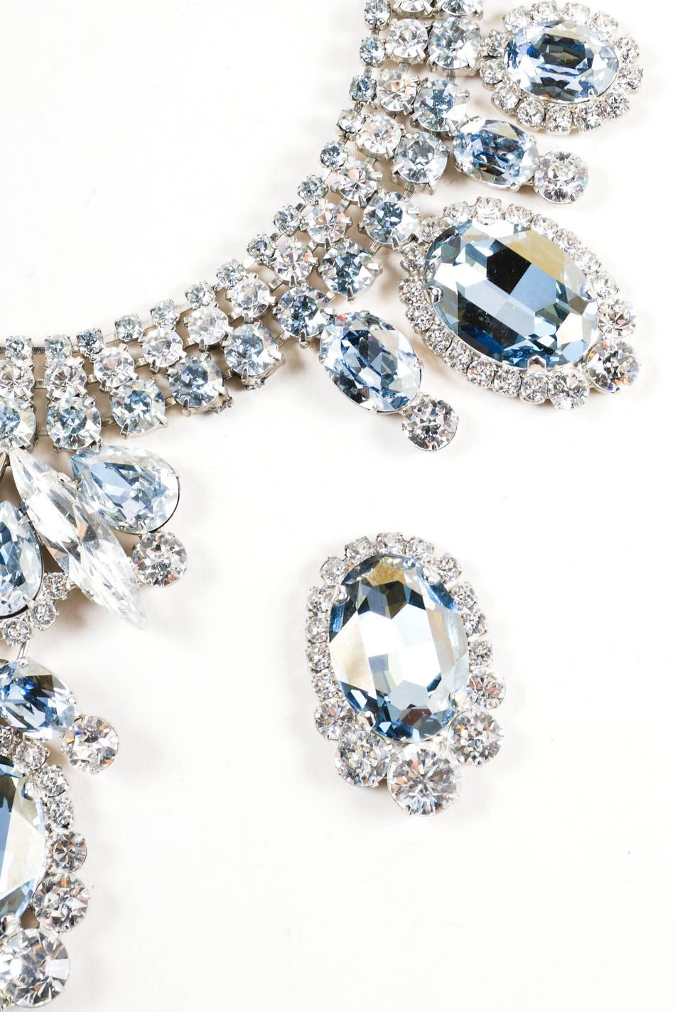 Women's Thorin & Co. Silver Tone Blue Glass Rhinestone Statement Bib Necklace For Sale