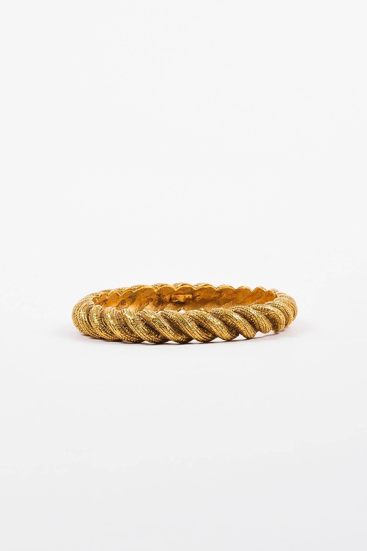 Vintage Chanel Gold Tone Textured Etched Rope Set of 3 Bangle Bracelets In Good Condition For Sale In Chicago, IL