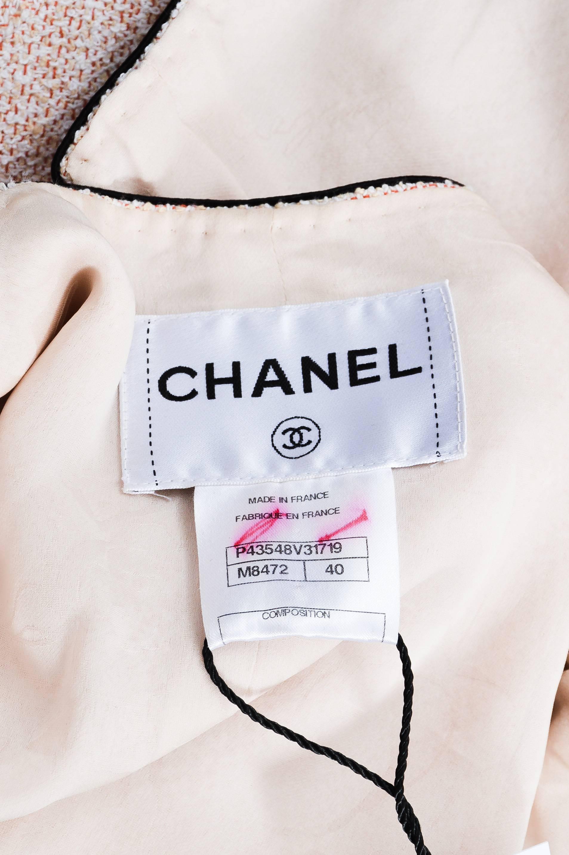 Women's Chanel Pink Black Tweed Open Tie Back Cropped Sleeve Jacket SZ 40 For Sale