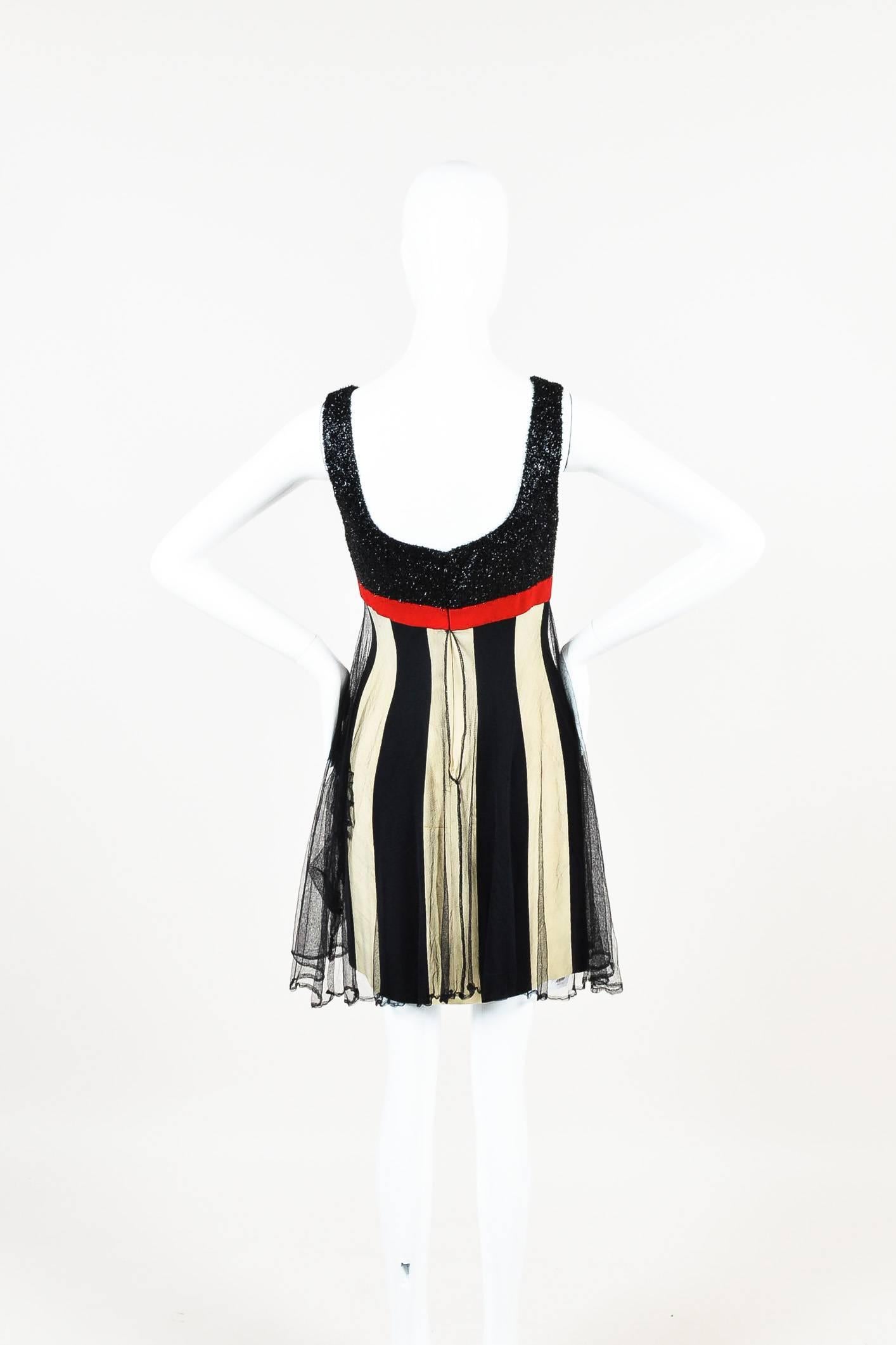 Vintage Moschino Couture Black Cream Red Metallic Stripe SL Layered Dress SZ 8 In Good Condition For Sale In Chicago, IL