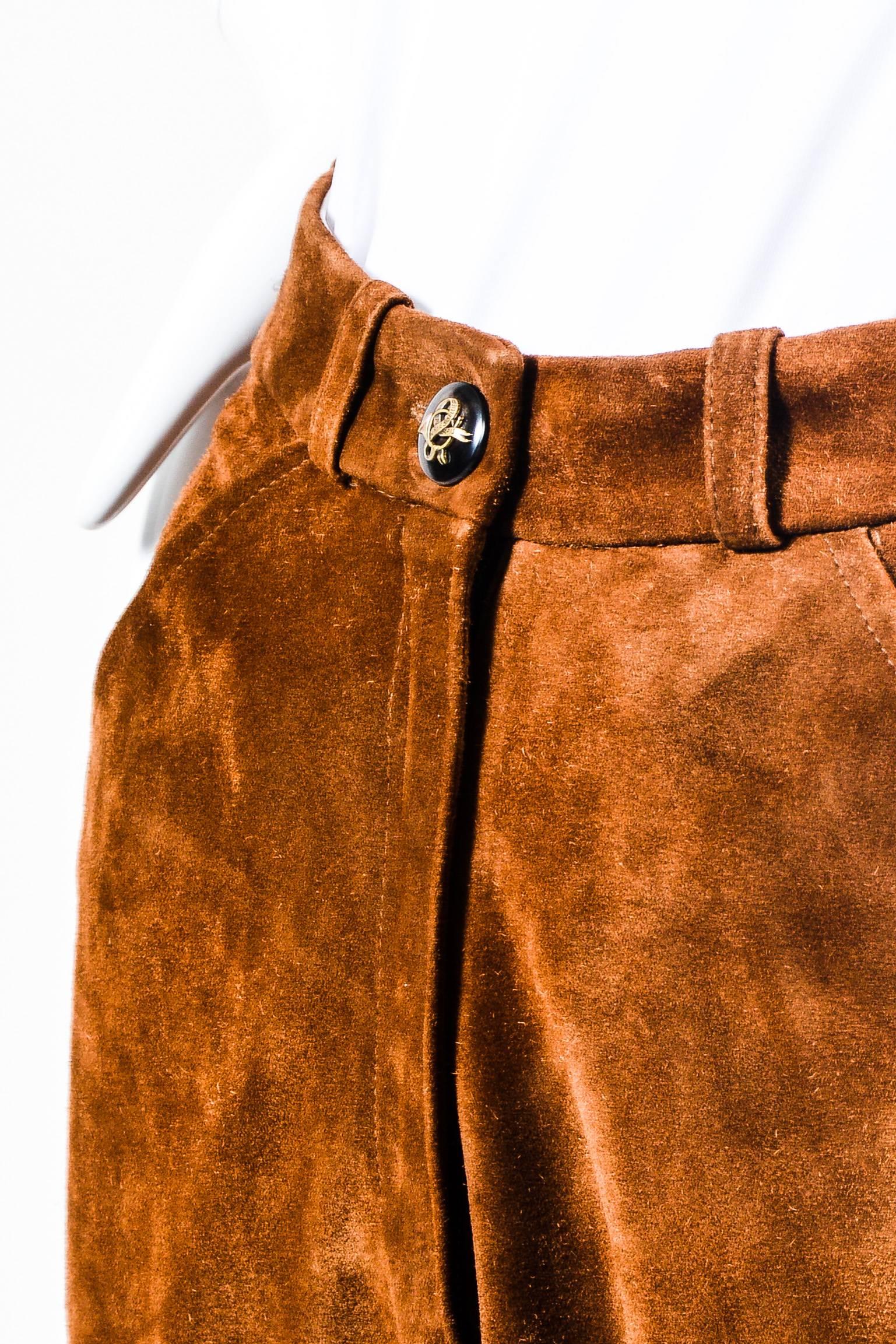 Vintage Hermes NWT Brown Suede Button Leg Cuffed Riding Pants SZ 42 In New Condition For Sale In Chicago, IL