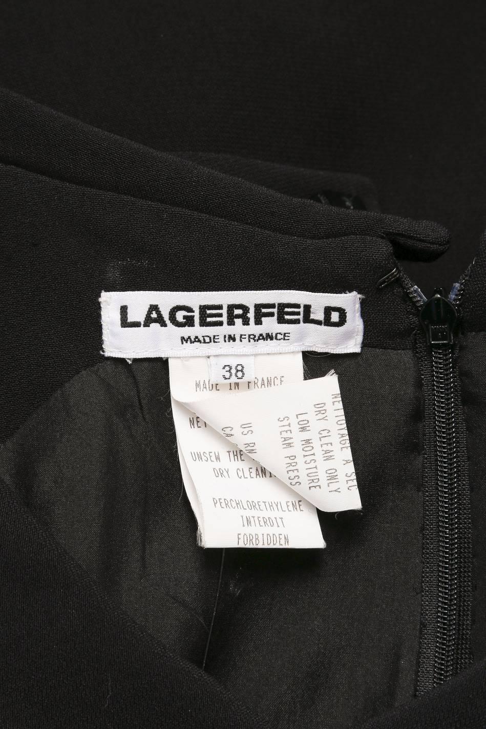 Vintage Karl Lagerfeld Black Peplum Fitted Knee Length Sleeveless Dress SZ 38 1