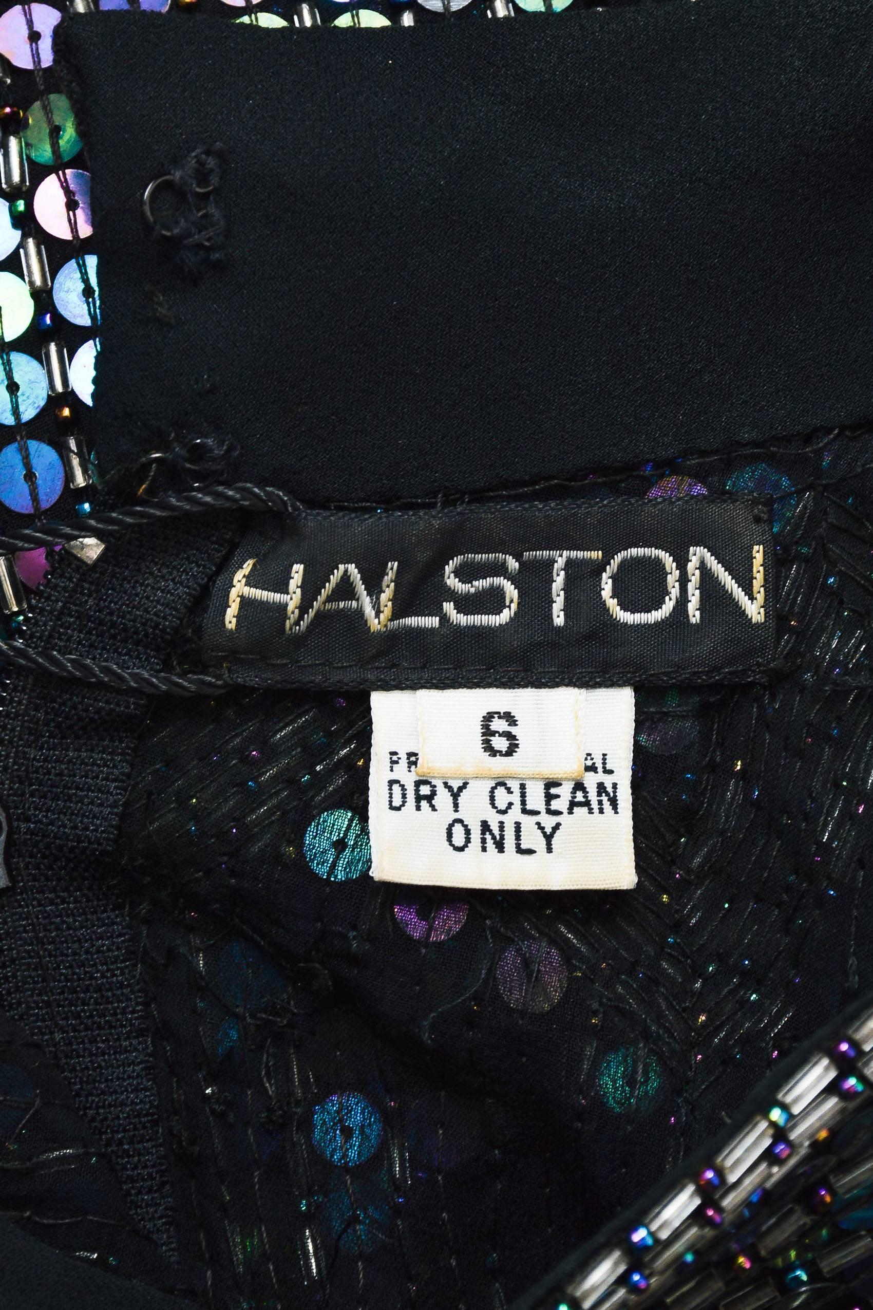 Vintage Halston Black Multicolor Sequin Beaded Dolman Sleeve Cocktail Dress SZ 6 For Sale 2