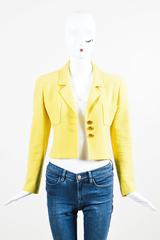 Vintage Chanel Boutique Yellow Tweed 'CC' Button Cropped Structured Jacket