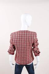 Chanel 02P Red Pink Cotton Wool Tweed Collarless 'CC' Button Jacket SZ 36