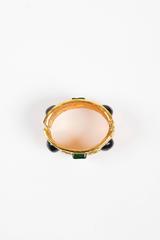 Vintage Chanel Gold Tone Hammered Blue Green Stone Embellished Cuff Bracelet