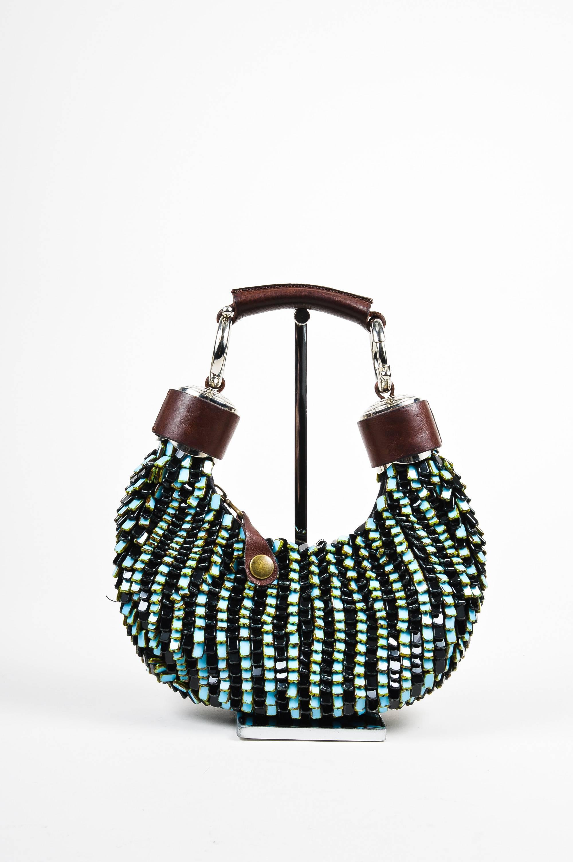 Chloe NWT Brown Turqouise Leather Heavily Beaded Bracelet Ring Mini Hobo Bag In New Condition For Sale In Chicago, IL