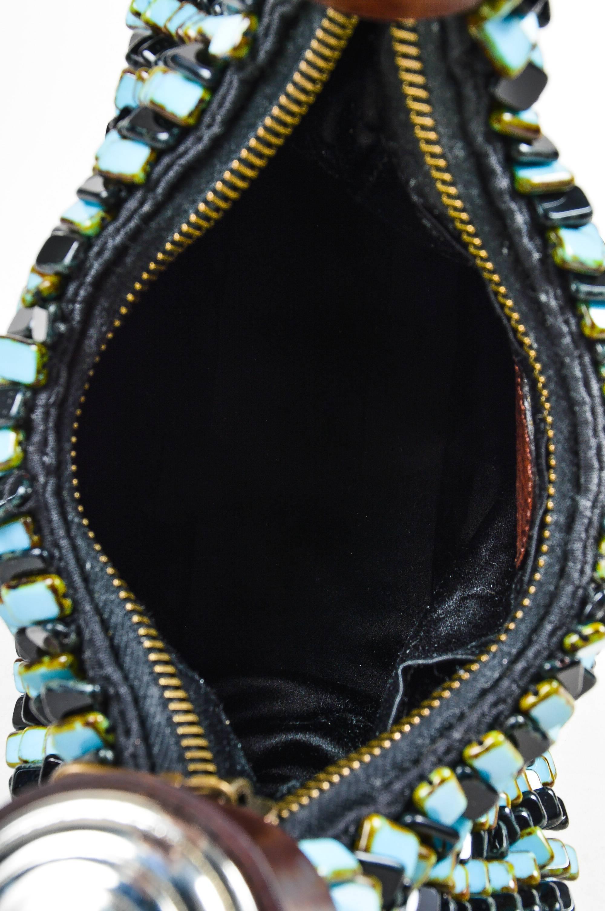 Chloe NWT Brown Turqouise Leather Heavily Beaded Bracelet Ring Mini Hobo Bag For Sale 3