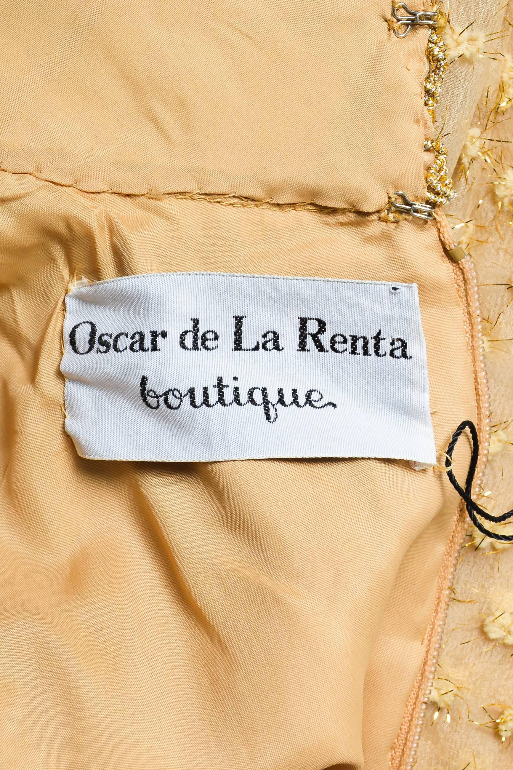 Vintage Oscar de la Renta Boutique Beige & Metallic Gold Crepe Embellished Gown For Sale 1