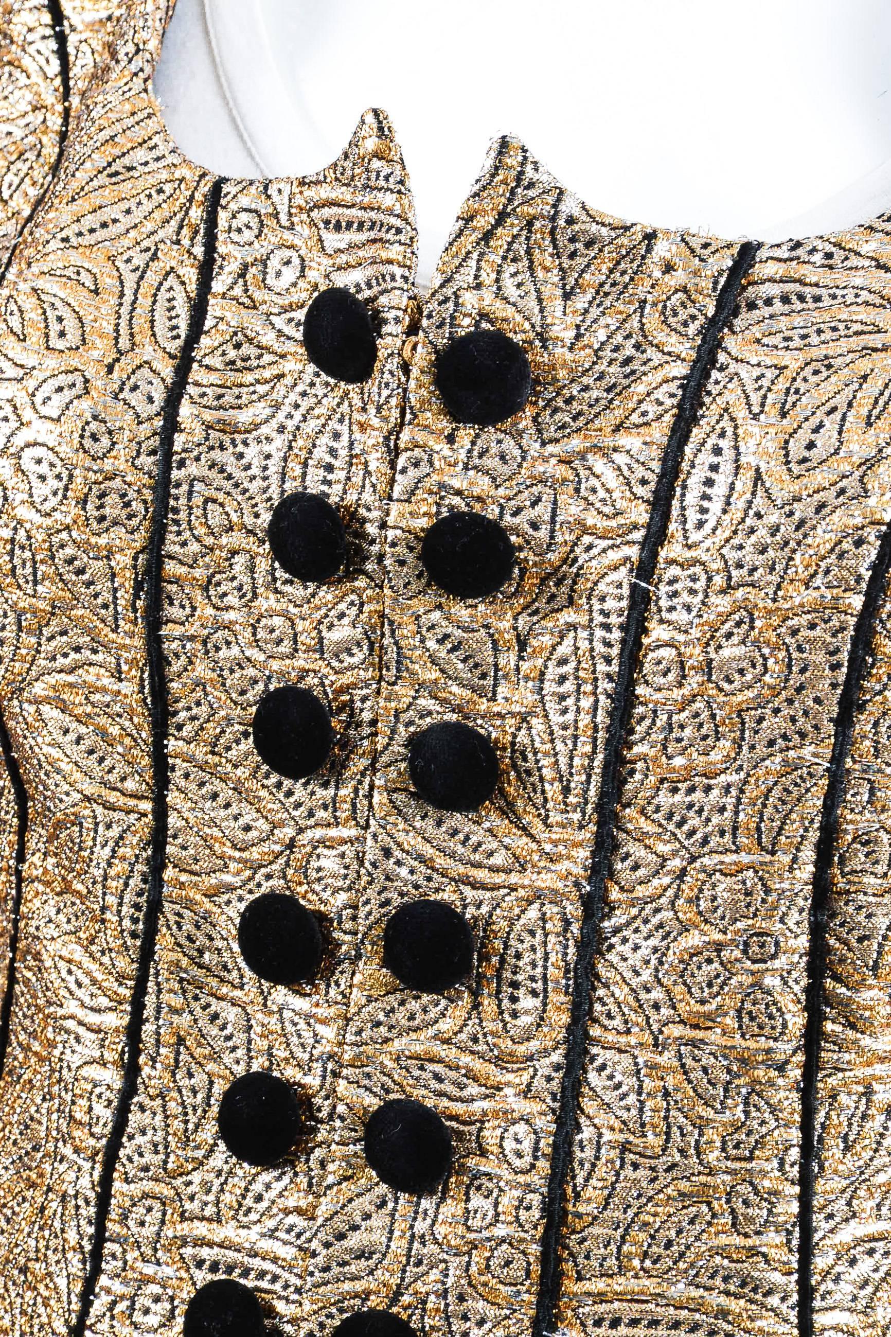 Beige Vintage Bassant Black Metallic Gold & Silver Floral Patterned Structured Blazer