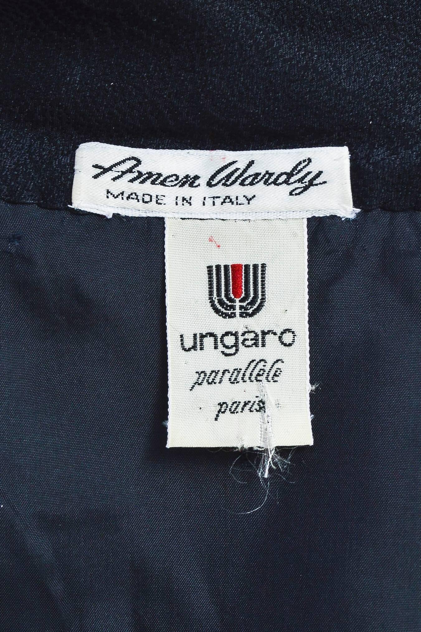 Vintage Emanuel Ungaro Parallele Black Floral Print Ruched LS Buttoned Dress 1
