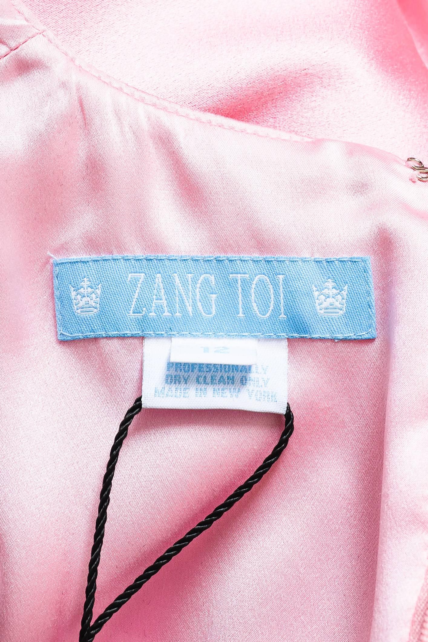 Zang Toi Pink Silk Satin Beaded Ruffle Long Sleeve Maxi Dress Gown SZ 12 For Sale 1