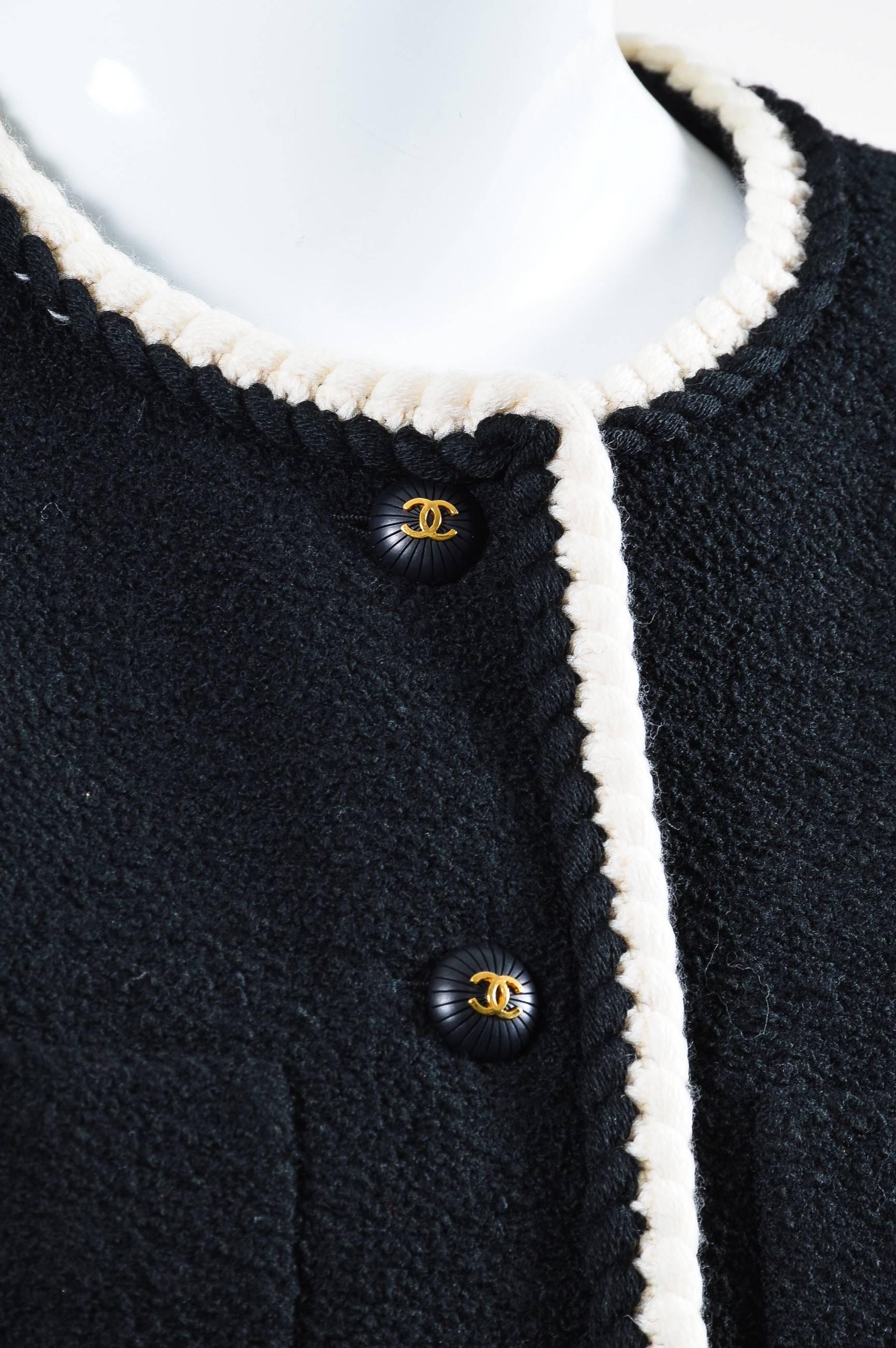 Women's Chanel 93P Black Cream Wool Trim 