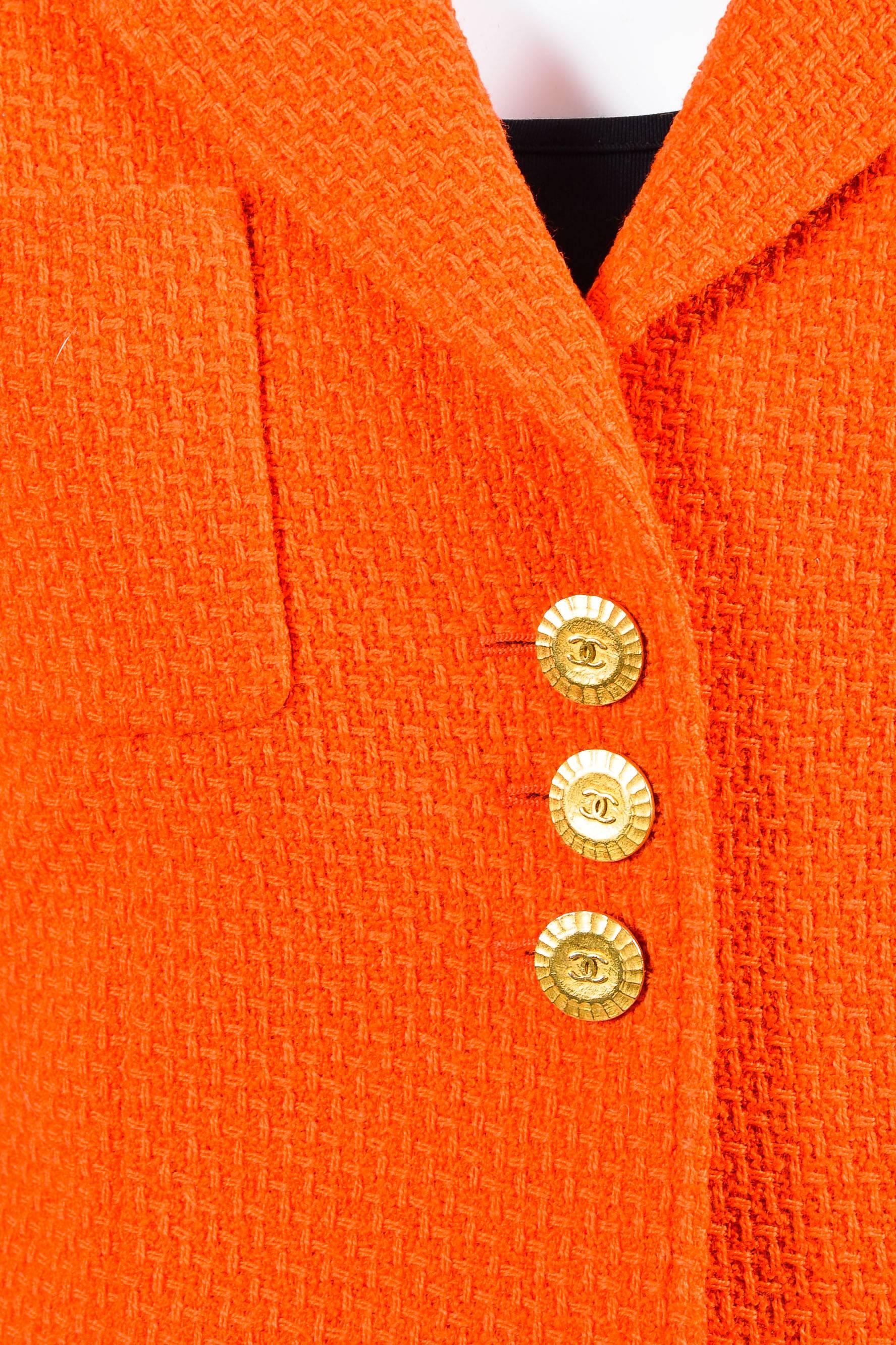Women's Chanel 97C Orange Tweed Gold Button Notch Collar Crop Jacket *SZ 38*  For Sale