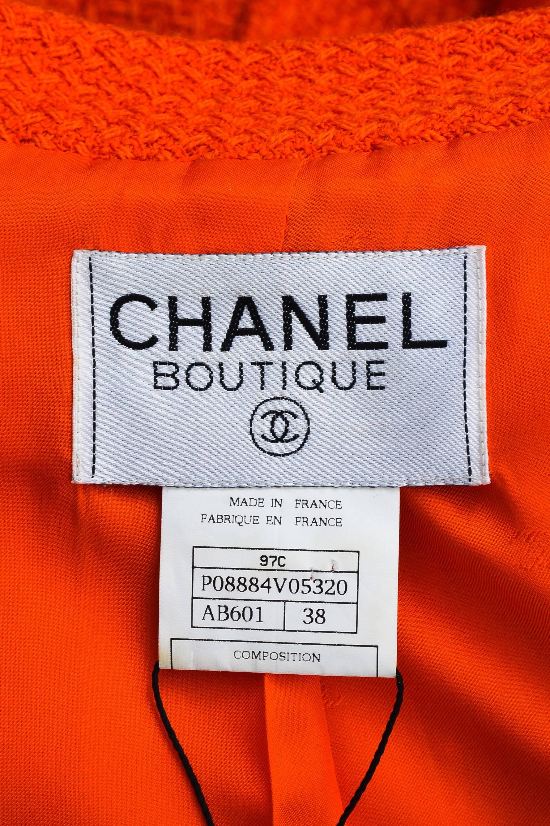 Chanel 97C Orange Tweed Gold Button Notch Collar Crop Jacket *SZ 38*  For Sale 1