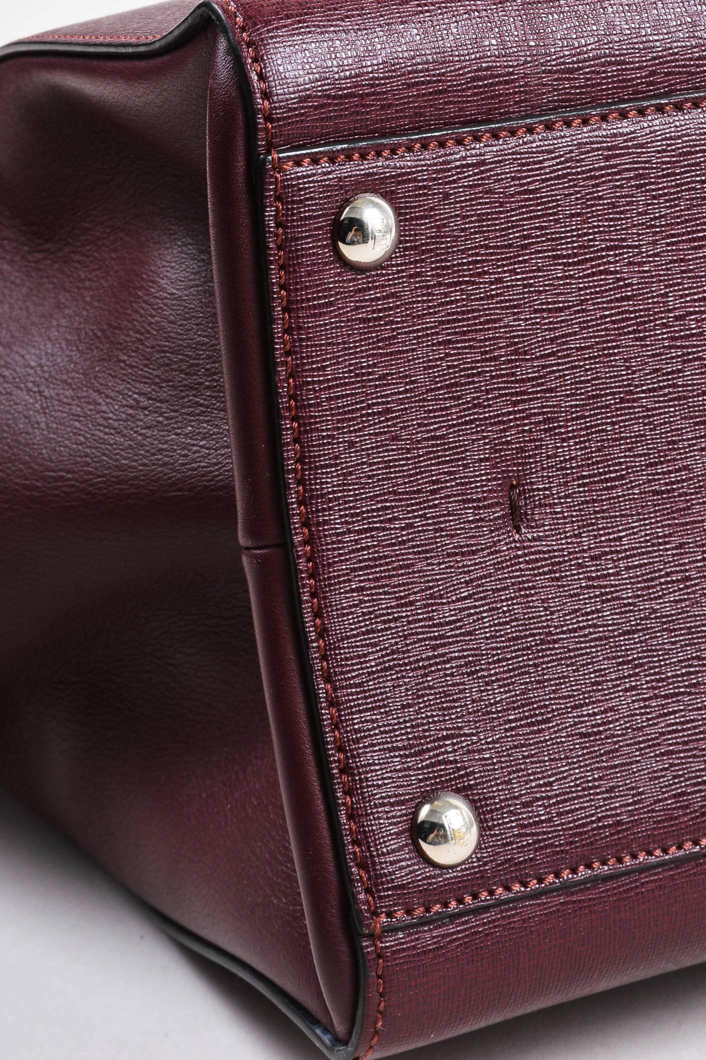 Fendi Maroon Textured Leather Top Handle 
