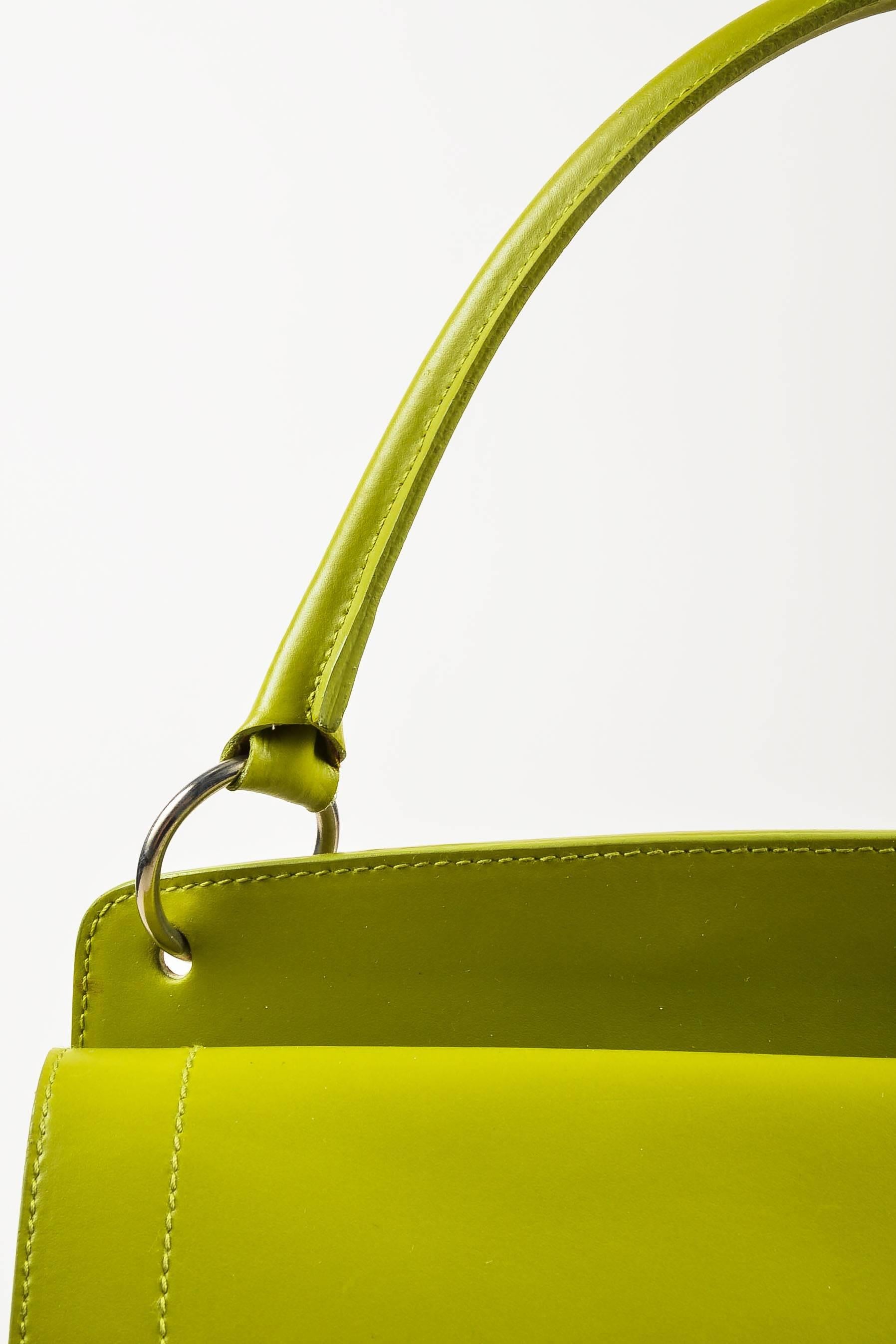 Vintage Furla Bright Green Leather Top Handle Flap Bag In Good Condition For Sale In Chicago, IL