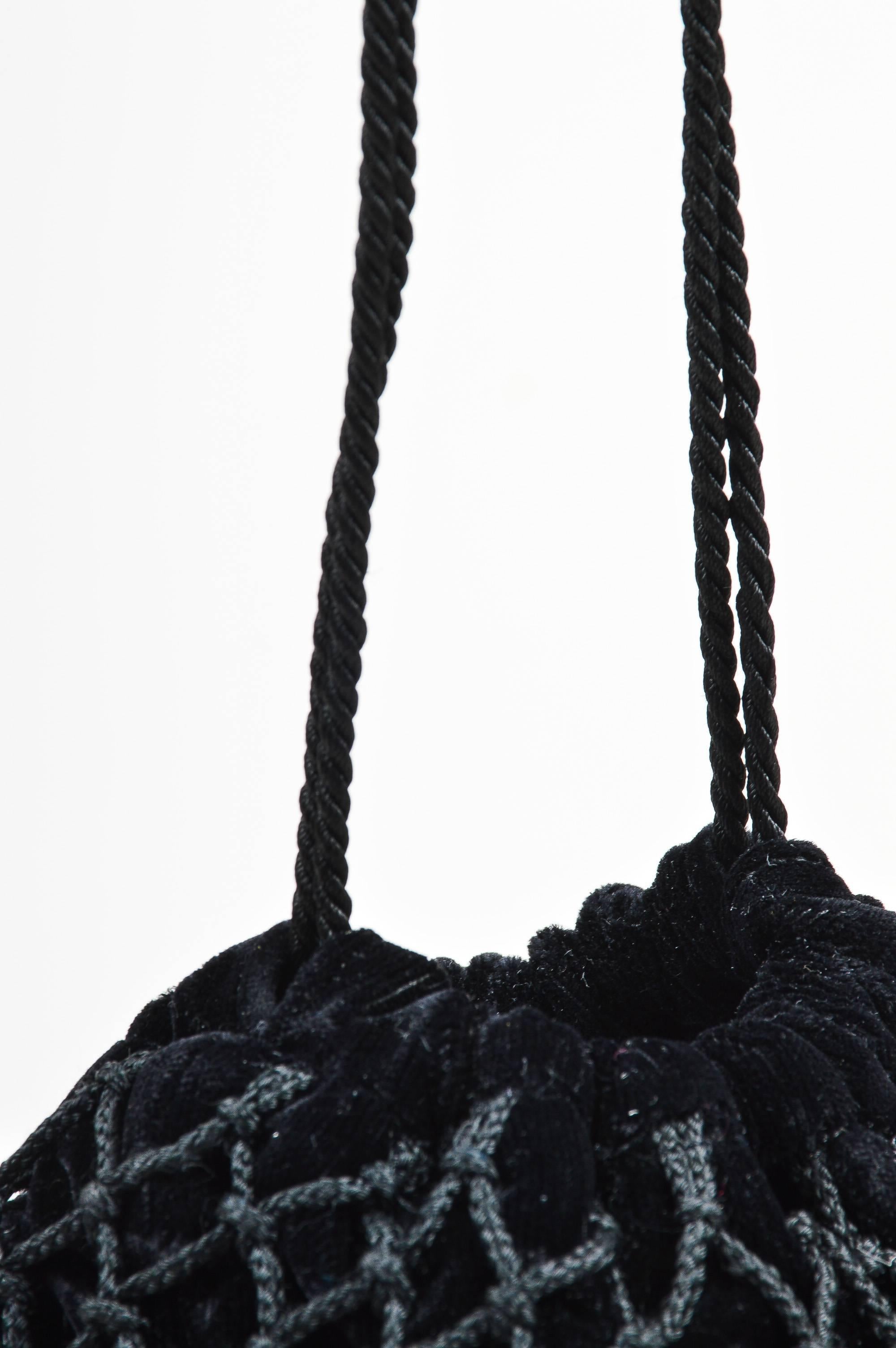 Vintage Bottega Veneta Black Velvet Woven Tassel Drawstring Bucket Evening Bag 1