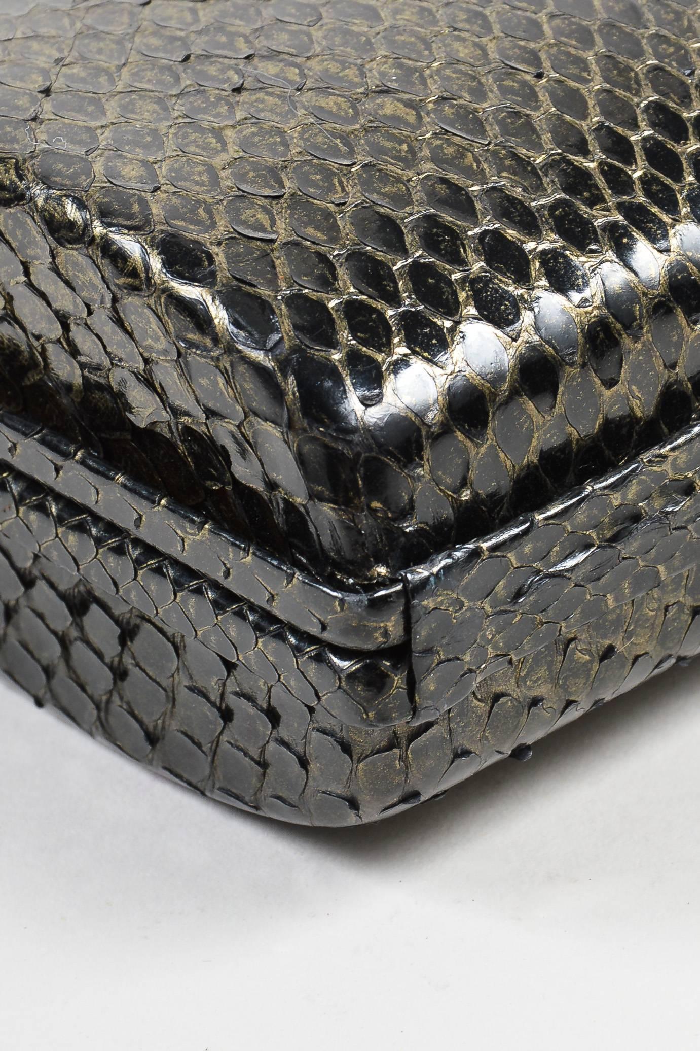 Women's Chanel Black Gold Tone Python Box Frame Small Clutch Bag For Sale