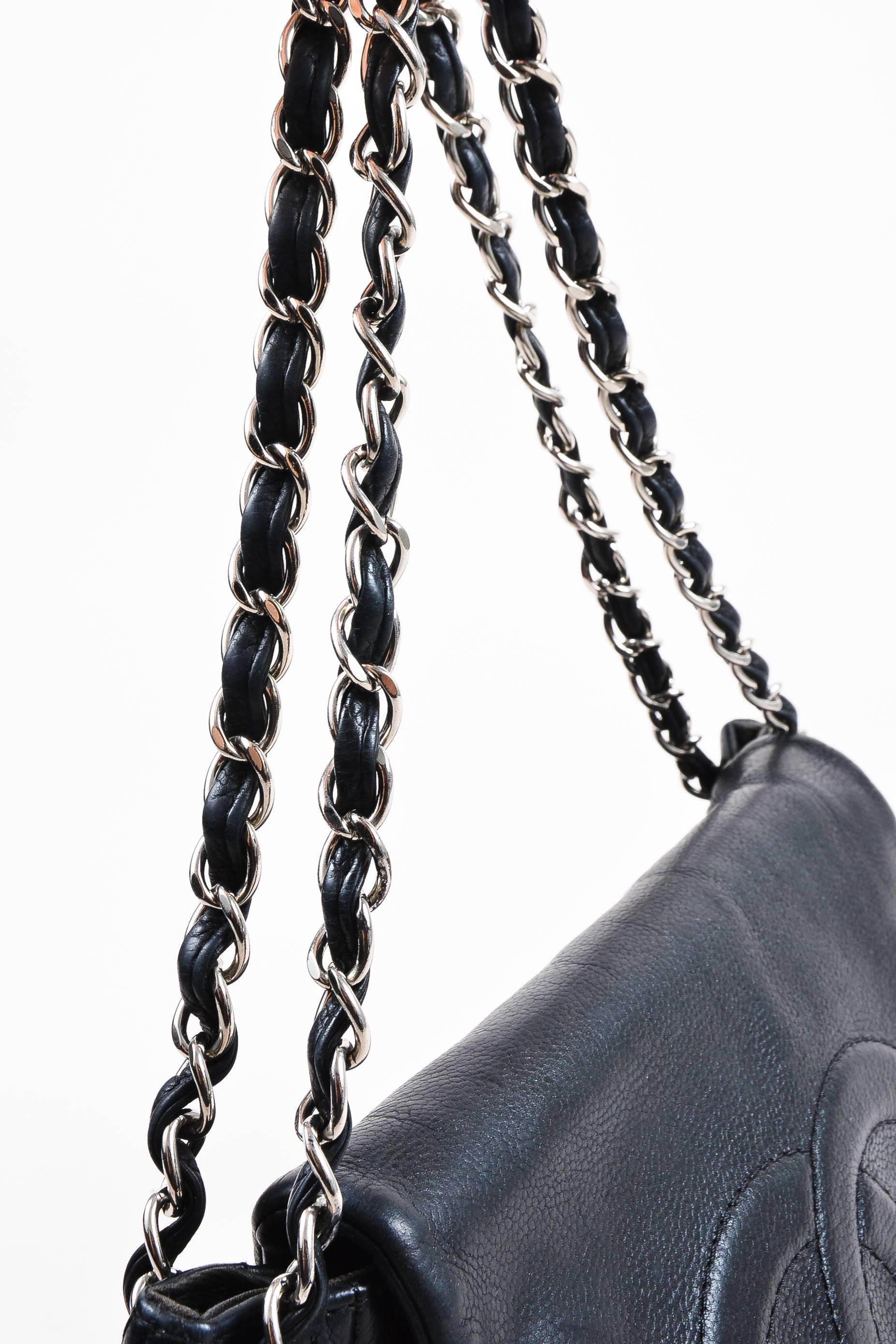 Chanel Black Caviar Leather Interwoven Chain Quilted 