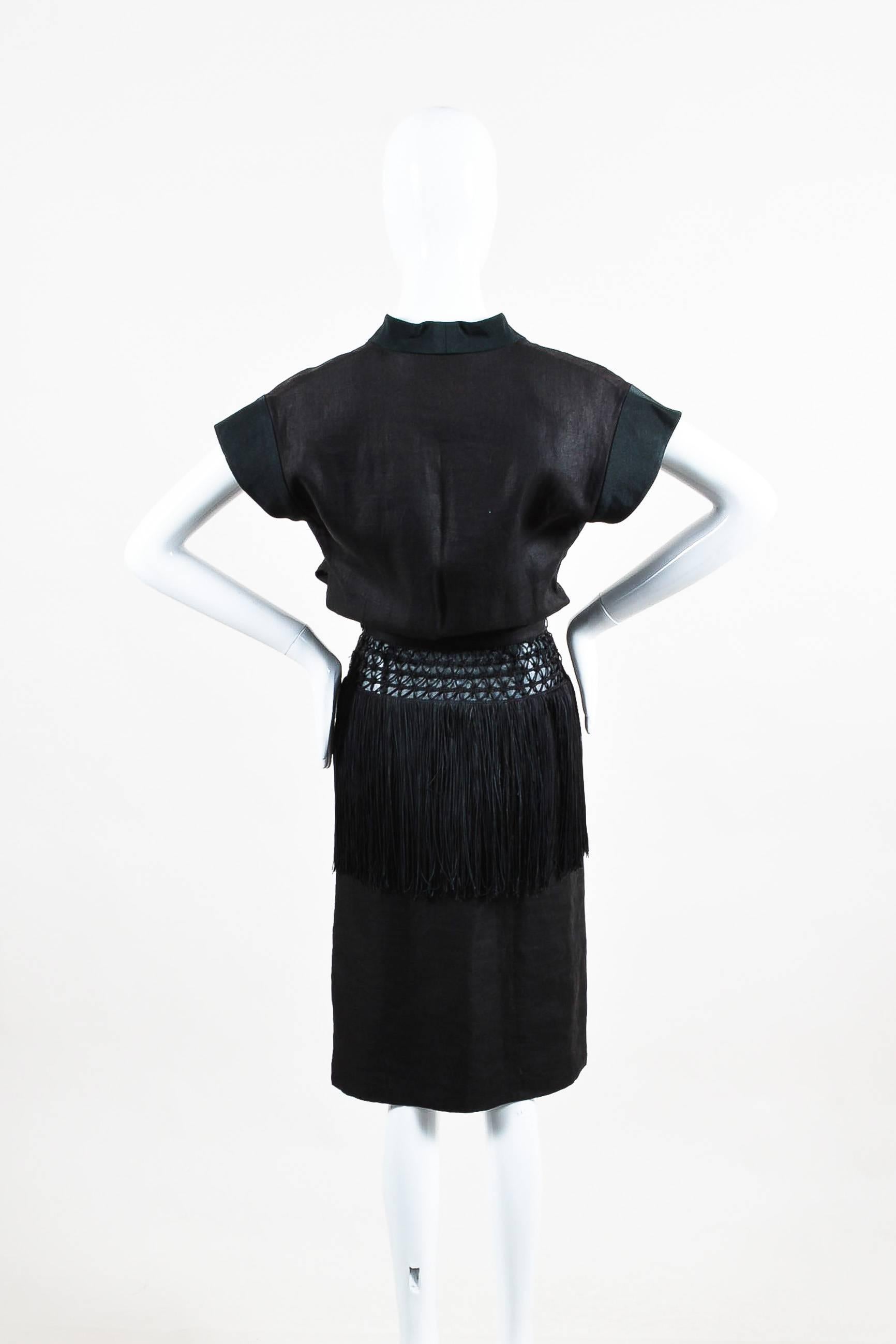 Vintage Valentino Boutique Black Woven Sheer Waist & Fringed Peplum Dress SZ 4 In Good Condition In Chicago, IL