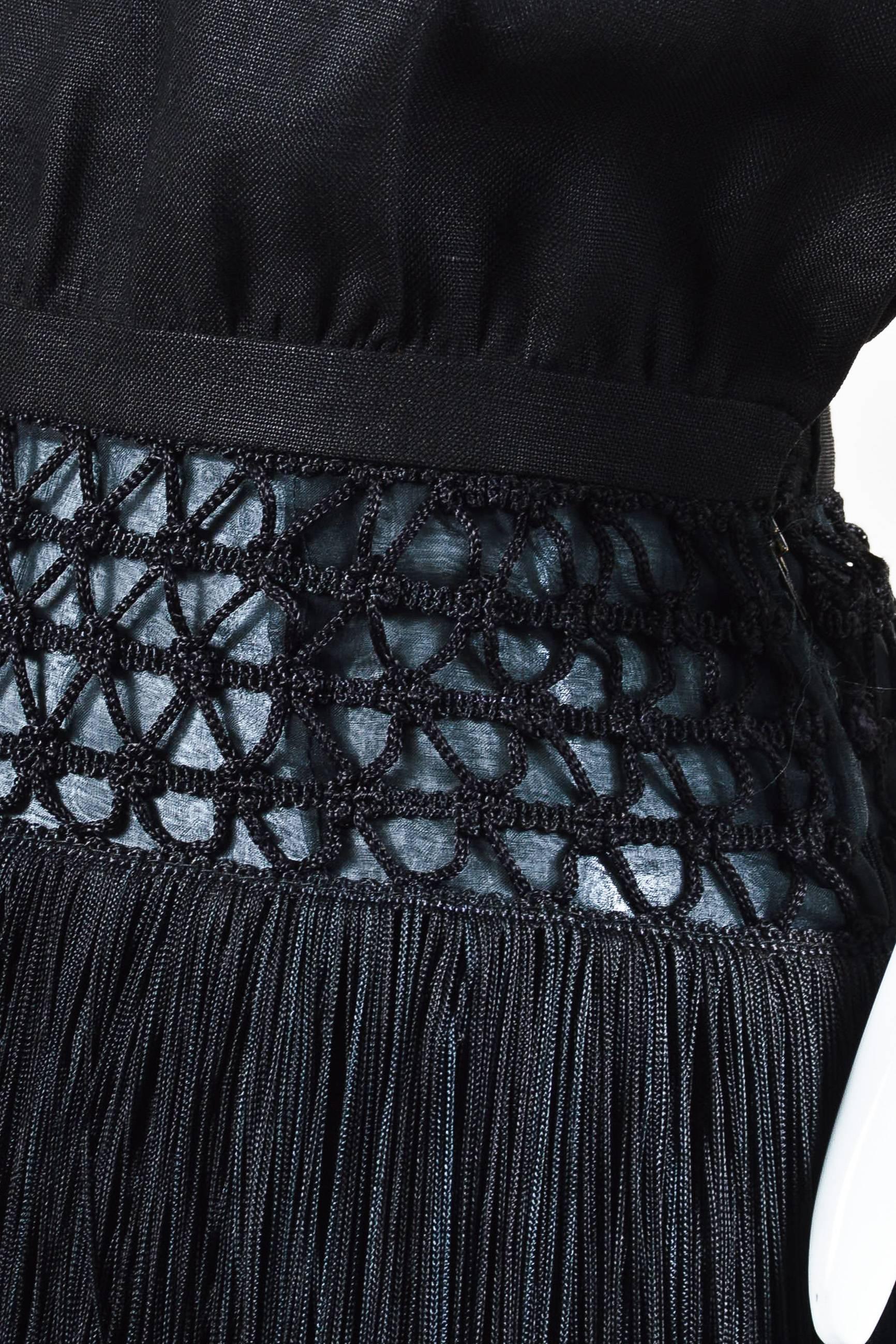 Women's Vintage Valentino Boutique Black Woven Sheer Waist & Fringed Peplum Dress SZ 4