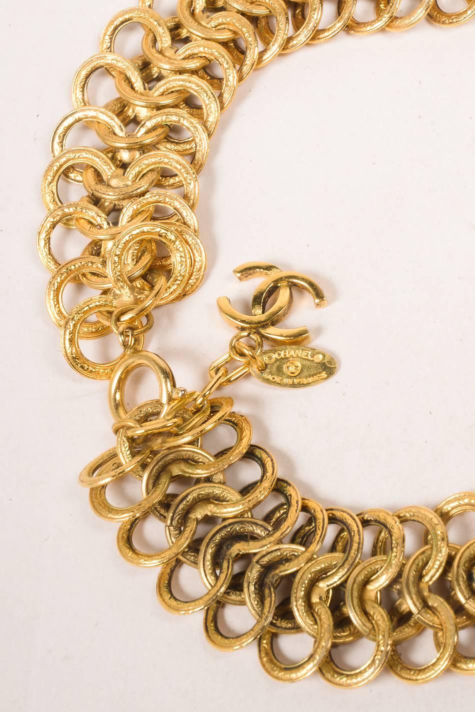 Chanel Gold Tone Chain Link Floral Medallion Choker Necklace For Sale 2