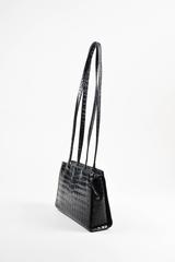 Vintage Gianni Versace Black Crocodile Embossed Leather Small Shoulder Bag