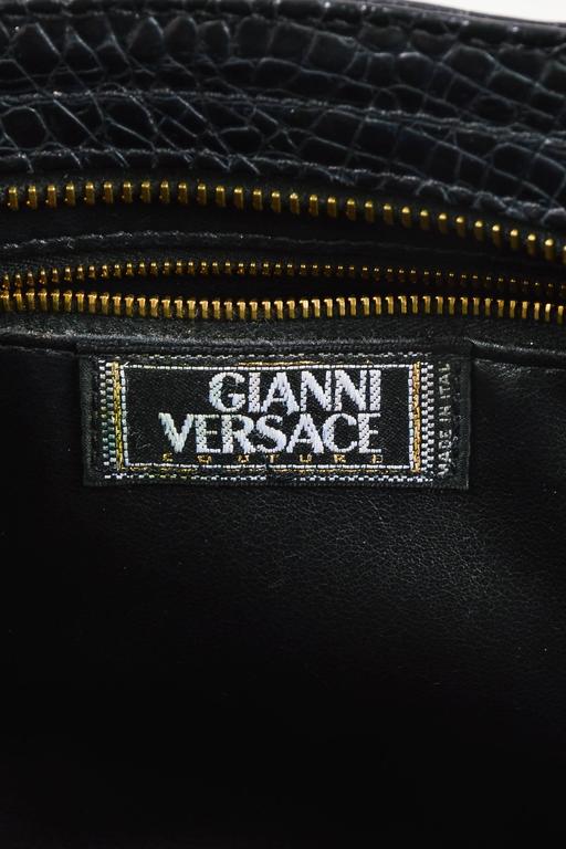 Vintage Gianni Versace Black Crocodile Embossed Leather Small Shoulder ...