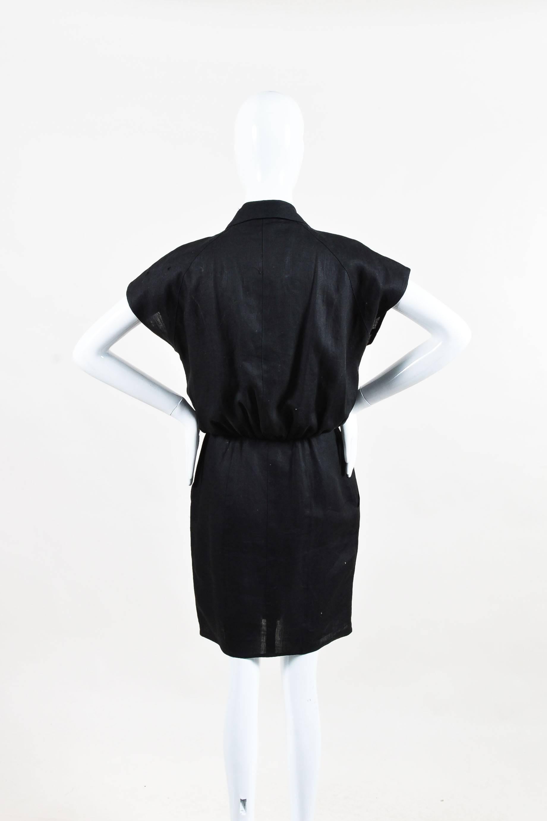 Vintage Fendi 365 Black Linen Button Front Drape Dress SZ 40 In Good Condition For Sale In Chicago, IL