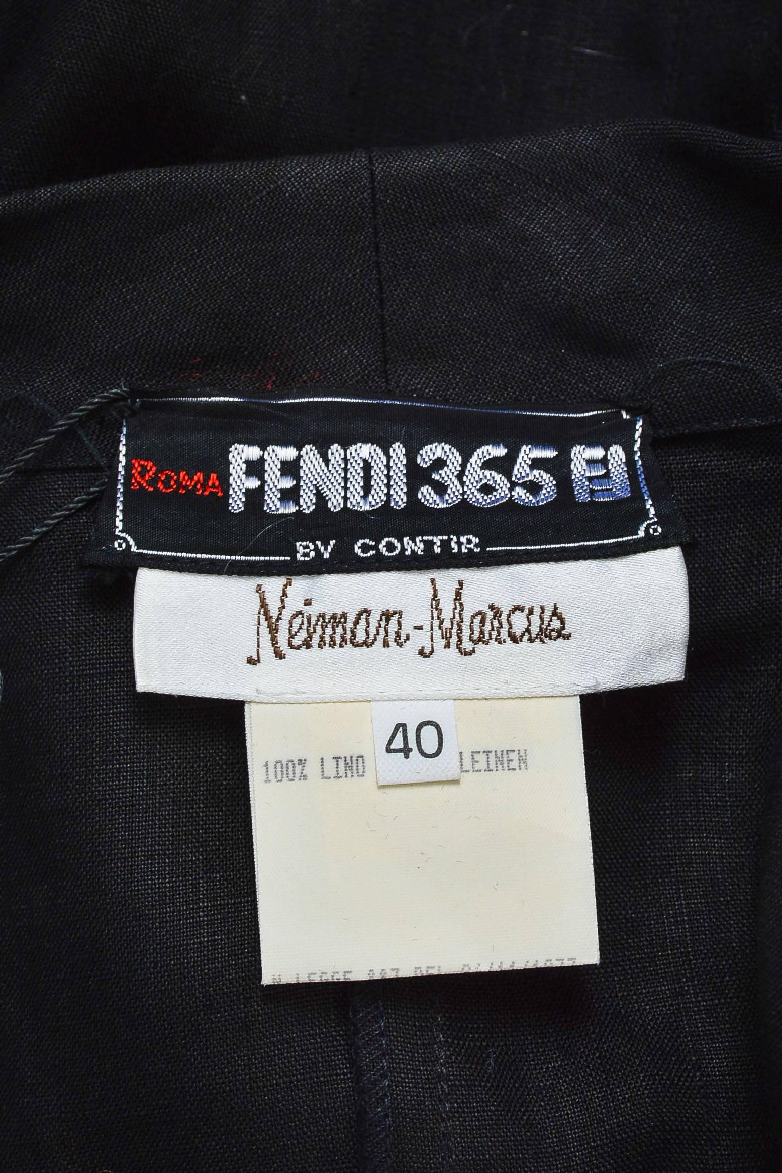Vintage Fendi 365 Black Linen Button Front Drape Dress SZ 40 For Sale 2