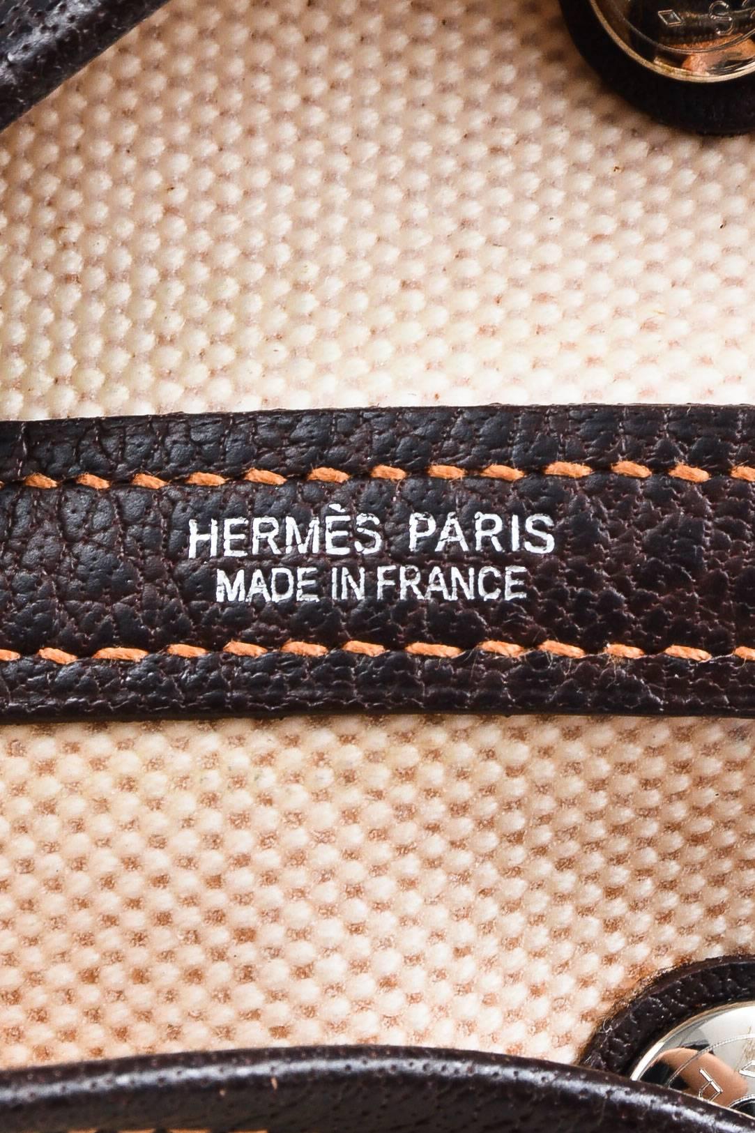 Hermes Dark Brown & White Toile & Buffalo Leather TPM 