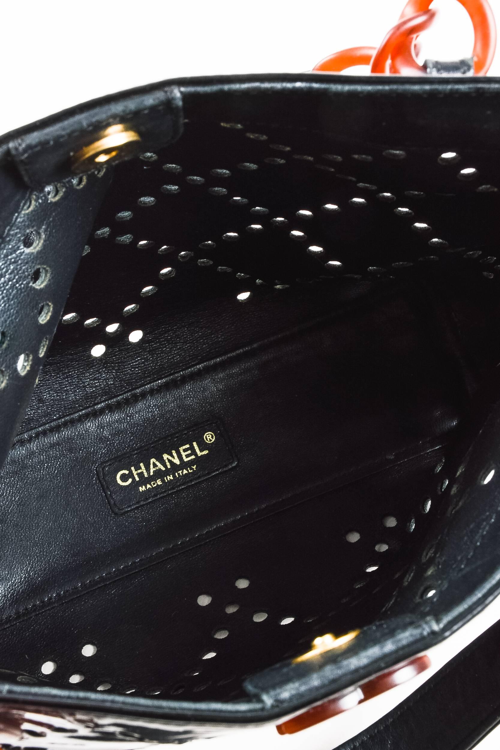 Chanel Black Patent Leather Perforated Chain Strap Bag For Sale 2