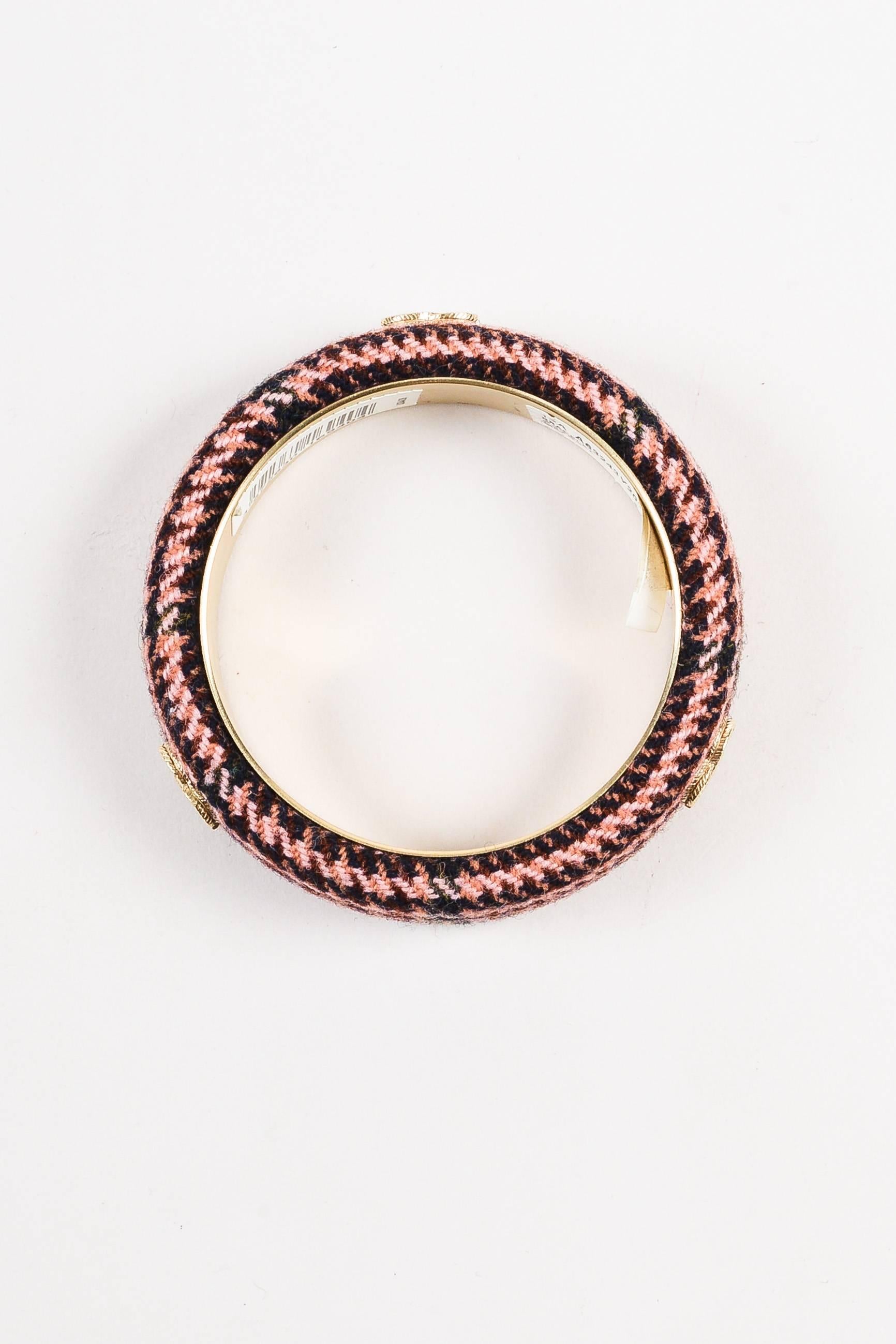 Women's Chanel Fall Collection Pink Brown Tweed Gold Tone 'CC' Bangle Bracelet SZ M For Sale
