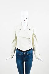 Chanel 02P Cream Pebbled Leather Silver Tone "CC" Button LS Jacket SZ 38