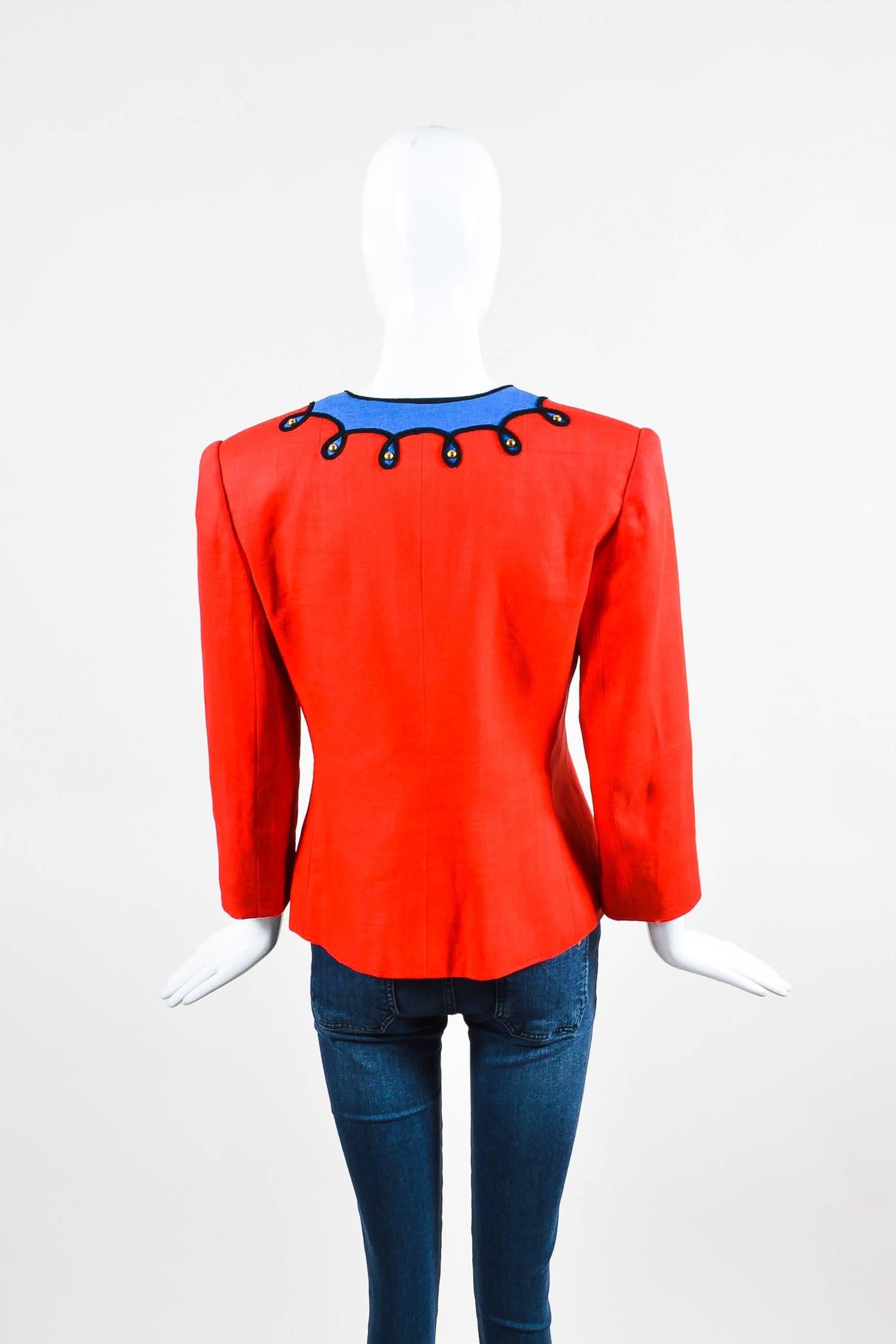 Vintage Givenchy Nouvelle Boutique Red Blue Embroidered Stud LS Jacket In Good Condition For Sale In Chicago, IL