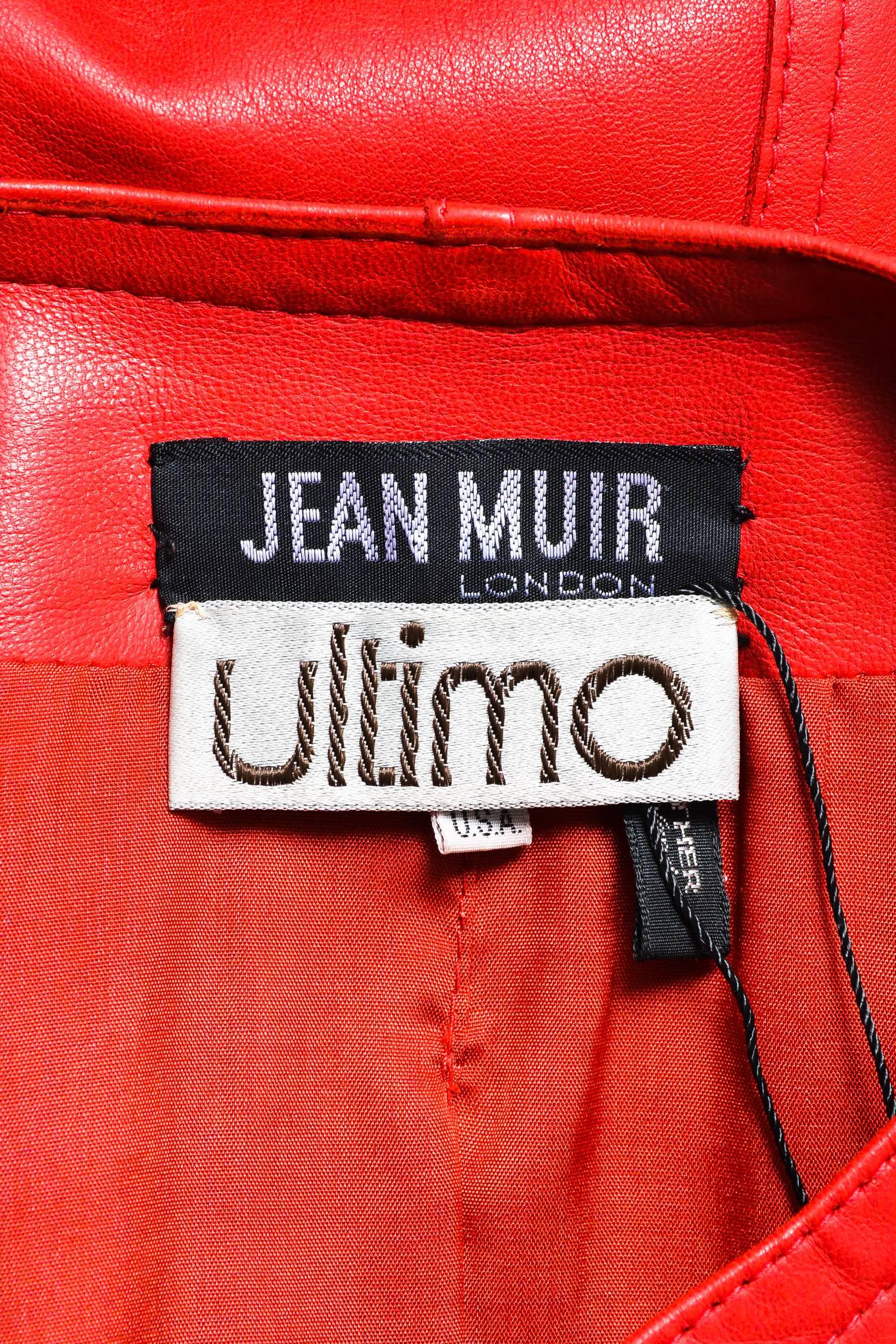 Vintage Jean Muir Red Leather Scalloped Trim Button Down Long Sleeve Jacket SZ 8 For Sale 1