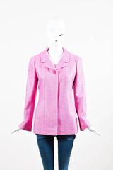 Chanel Bubblegum Metallic Pink Collared LS Buttoned Jacket SZ 40