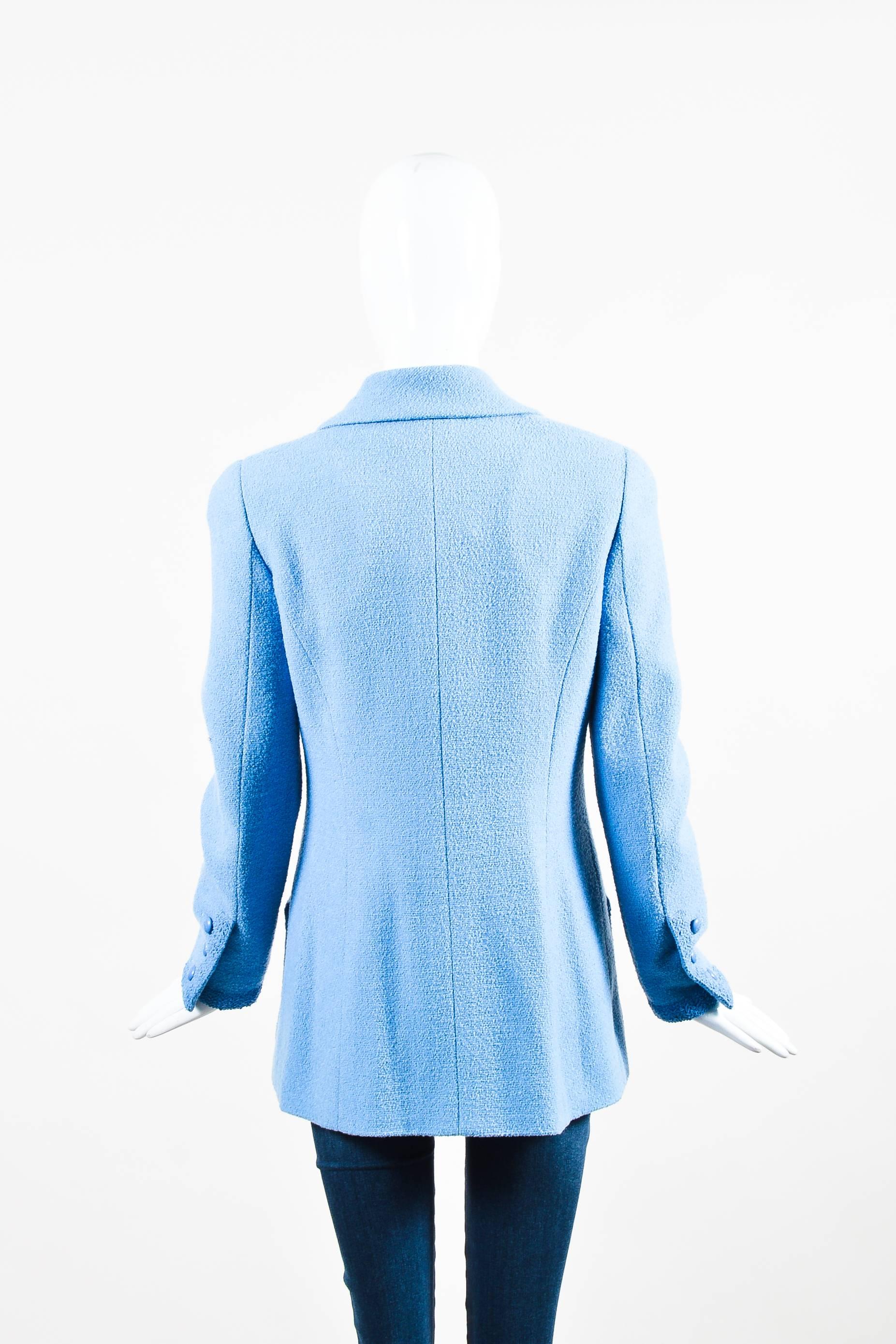 Chanel Boutique Baby Blue Wool Double Breasted Four Pocket LS Jacket SZ 40 In Good Condition For Sale In Chicago, IL