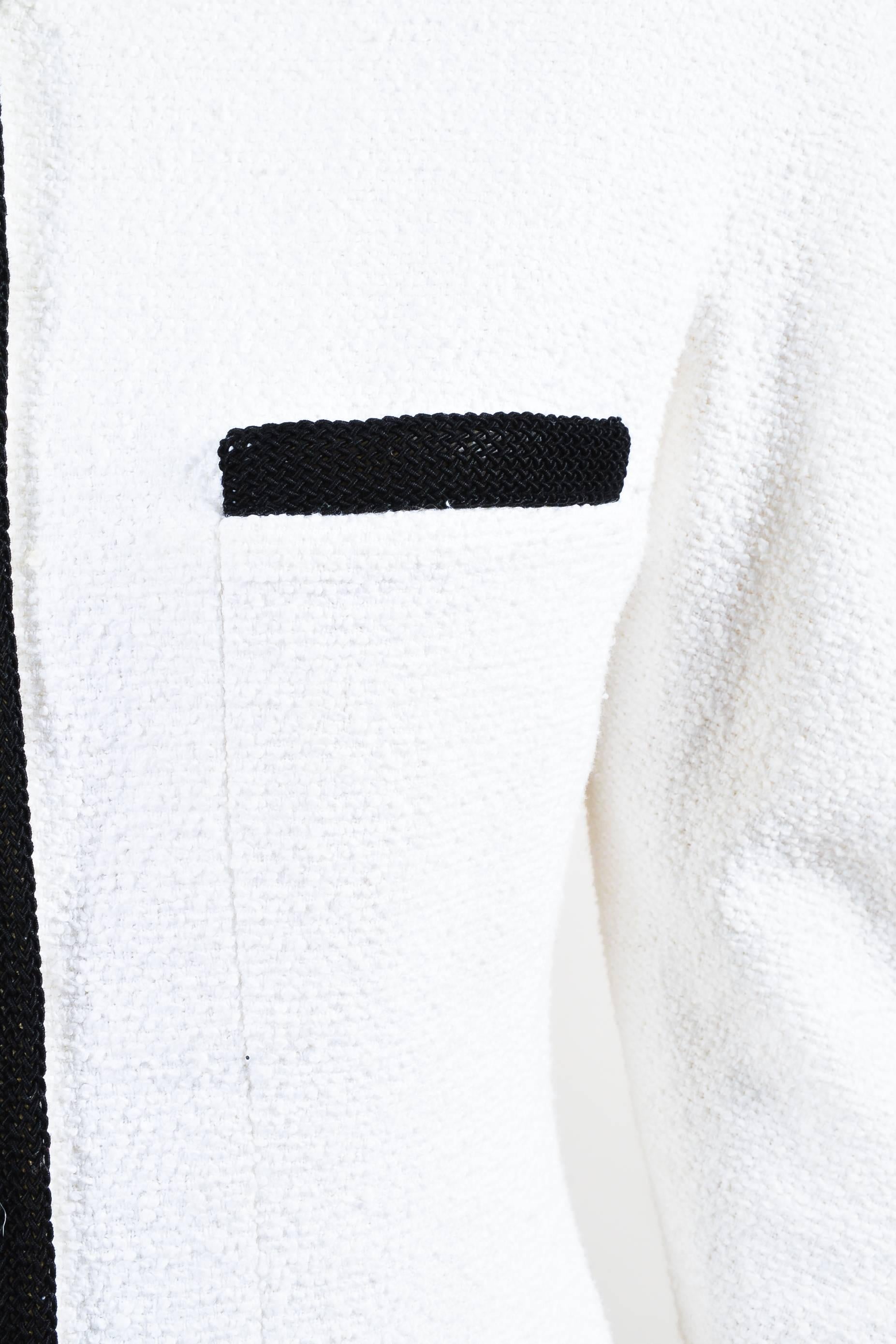 Gray Vintage Chanel Boutique Black & White Cotton Boucle LS Woven Trim Jacket SZ 40