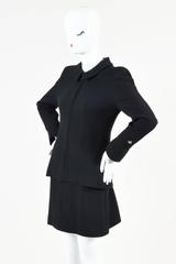 Vintage Chanel Black Wool Boucle Zip Long Sleeve Jacket Skirt Suit Set SZ 40