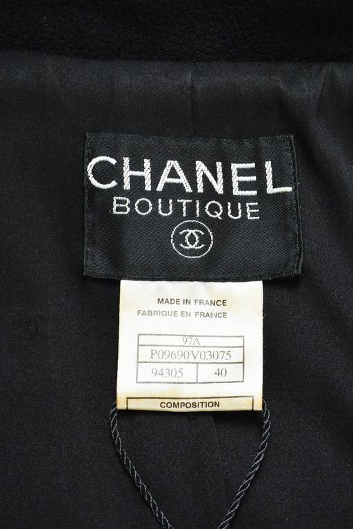 Vintage Chanel Black Wool Boucle Zip Long Sleeve Jacket Skirt Suit Set ...