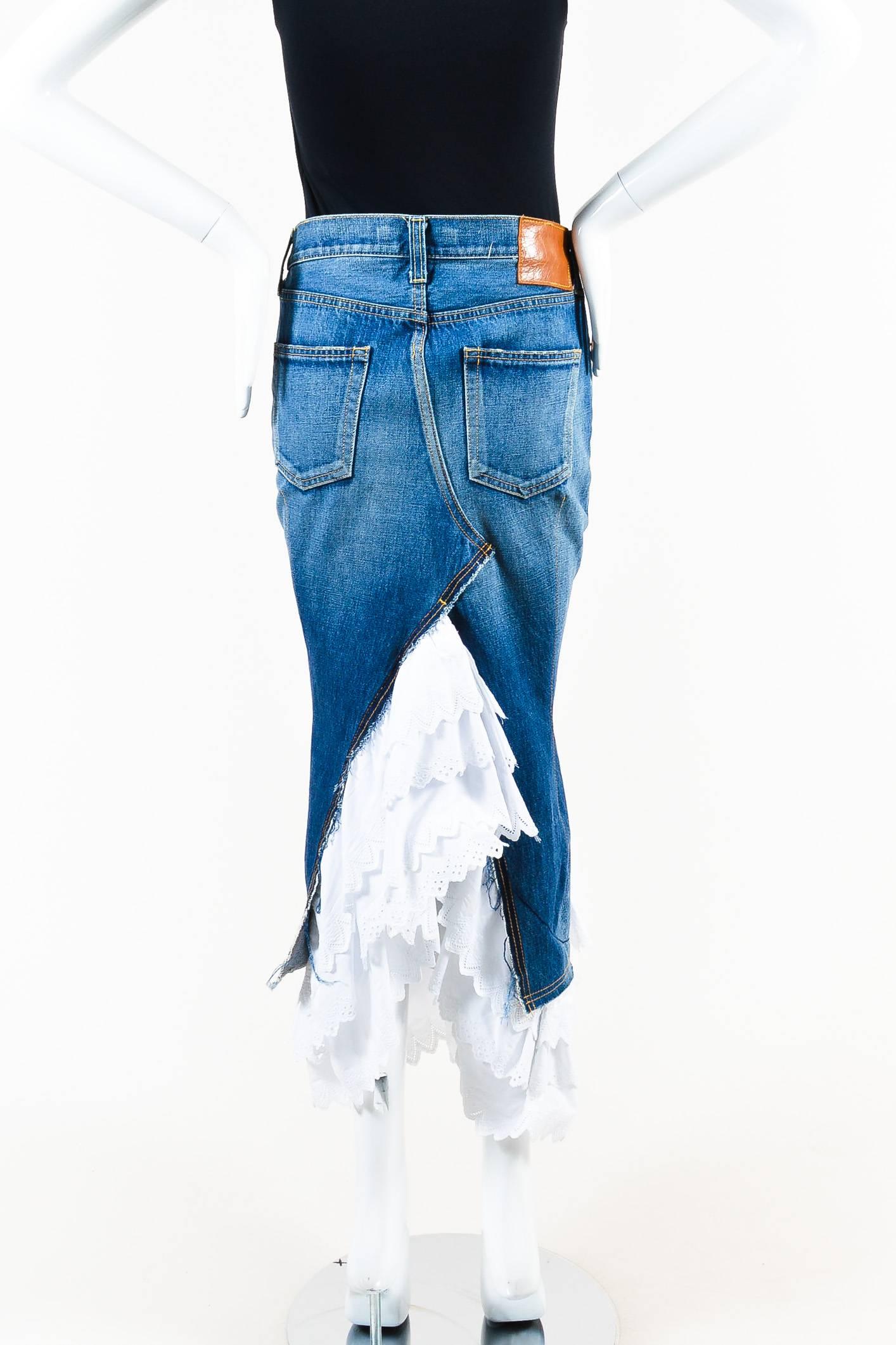 Junya Watanabe Comme des Garcons Blue White Denim Ruffle Trumpet Skirt SZ S In Good Condition For Sale In Chicago, IL